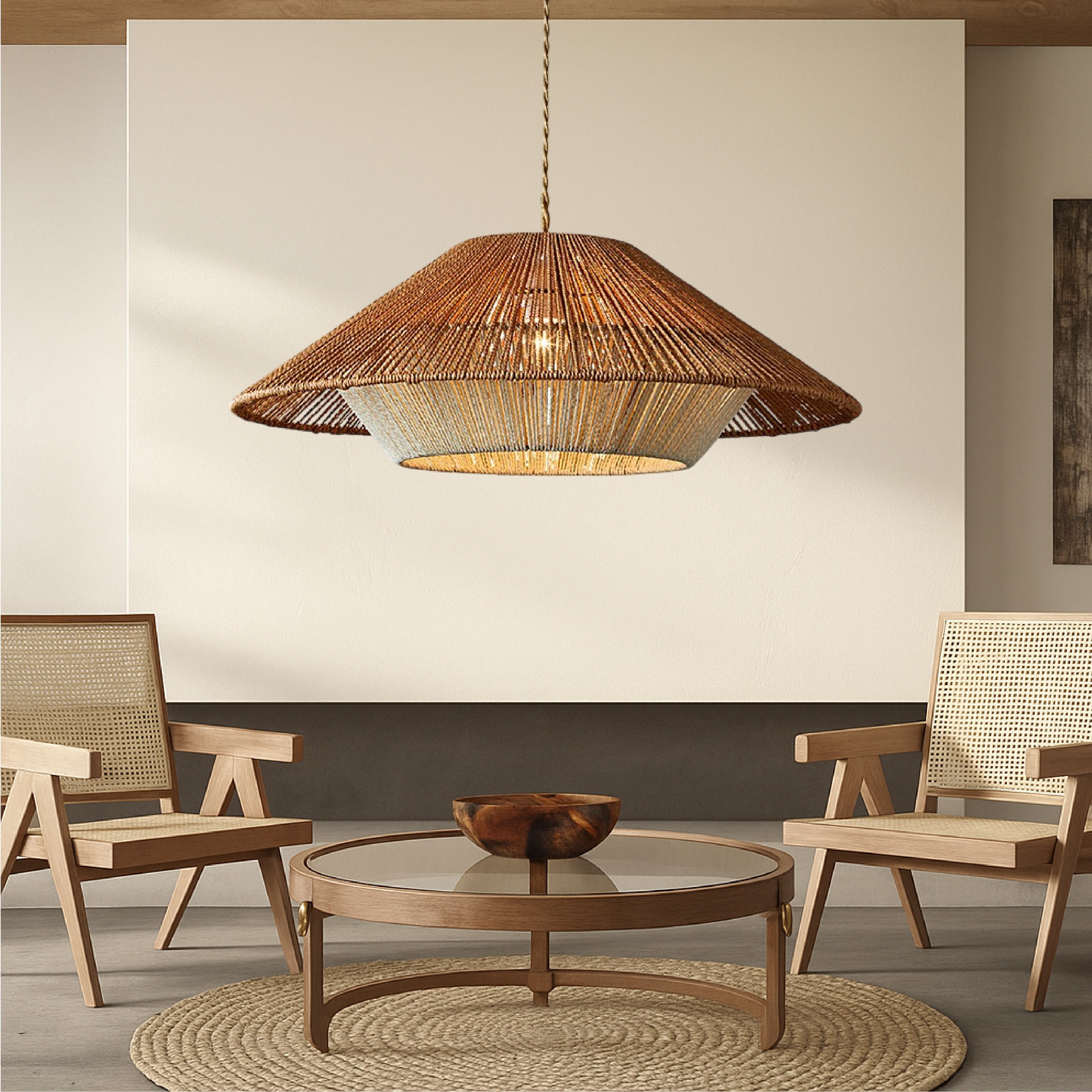 Handcrafted Bamboo Pendant Light Featuring Wide Conical Shade