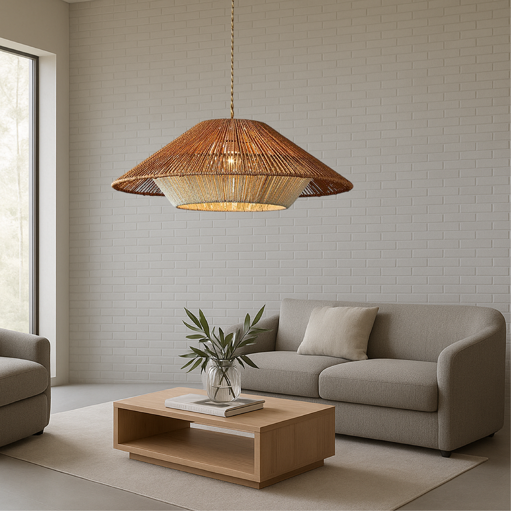 Handcrafted Bamboo Pendant Light Featuring Wide Conical Shade