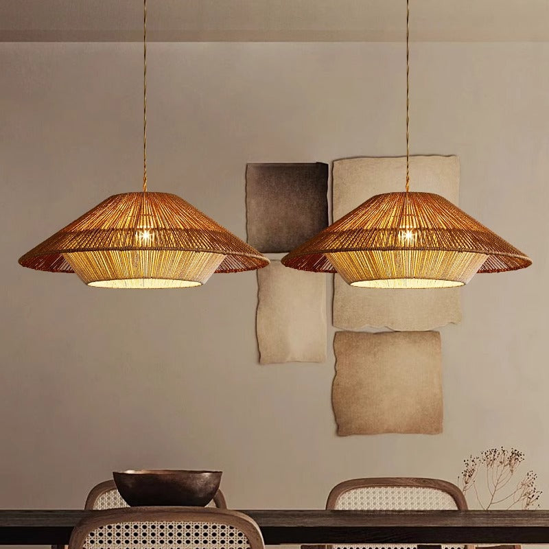 Handcrafted Bamboo Pendant Light Featuring Wide Conical Shade
