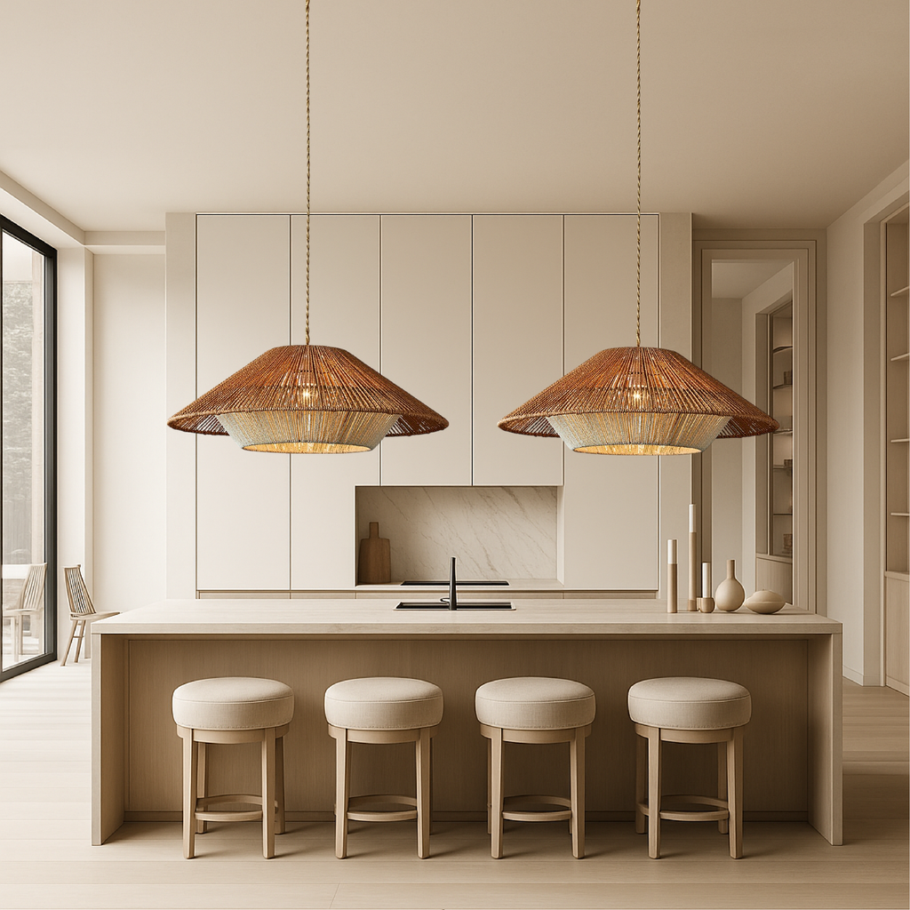 Handcrafted Bamboo Pendant Light Featuring Wide Conical Shade