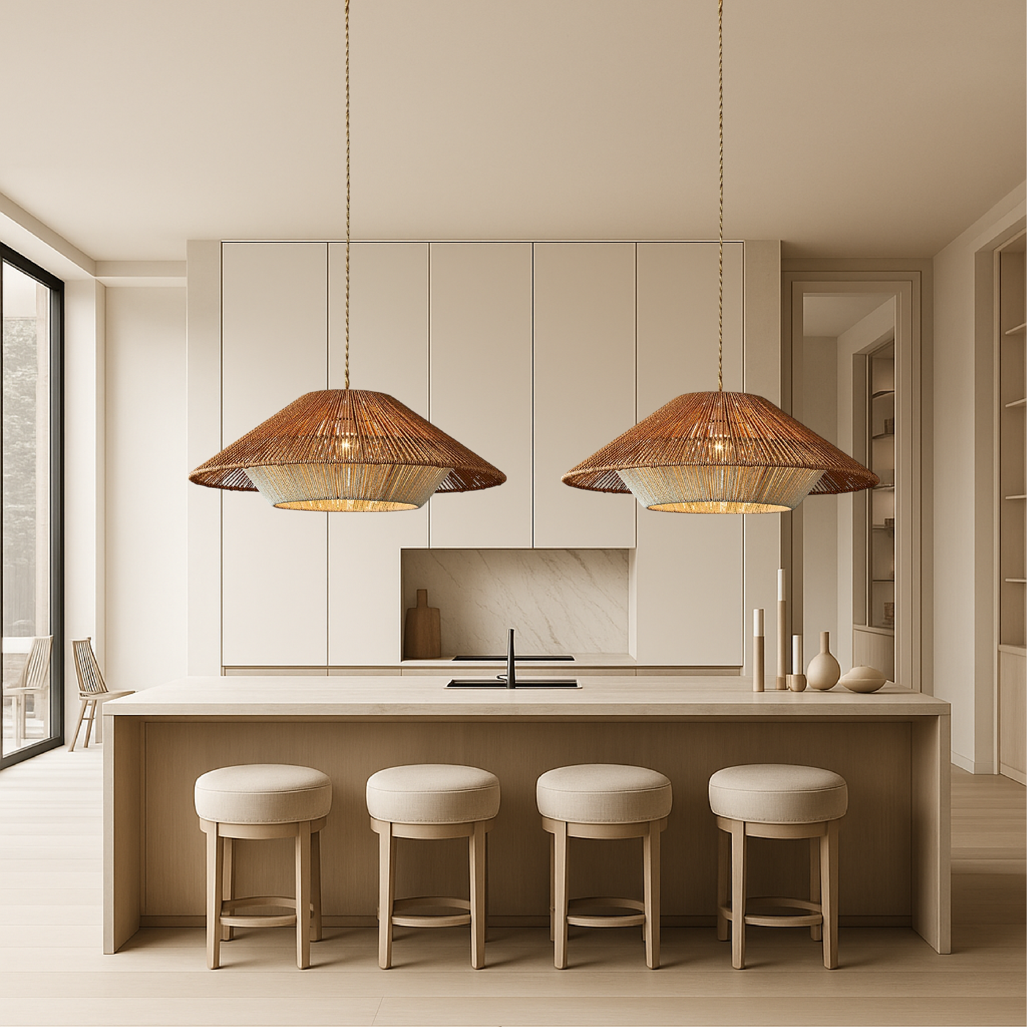 Handcrafted Bamboo Pendant Light Featuring Wide Conical Shade