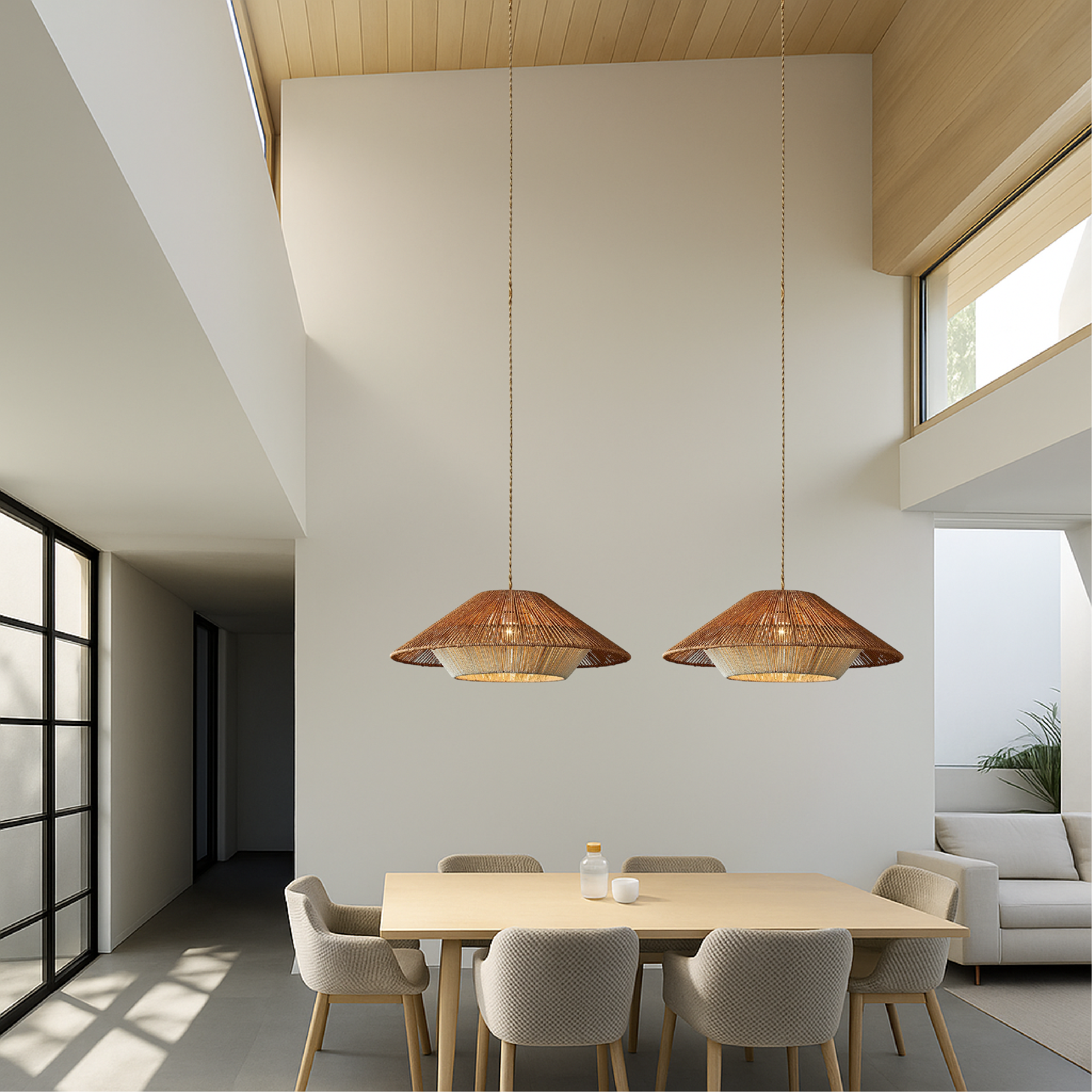Handcrafted Bamboo Pendant Light Featuring Wide Conical Shade