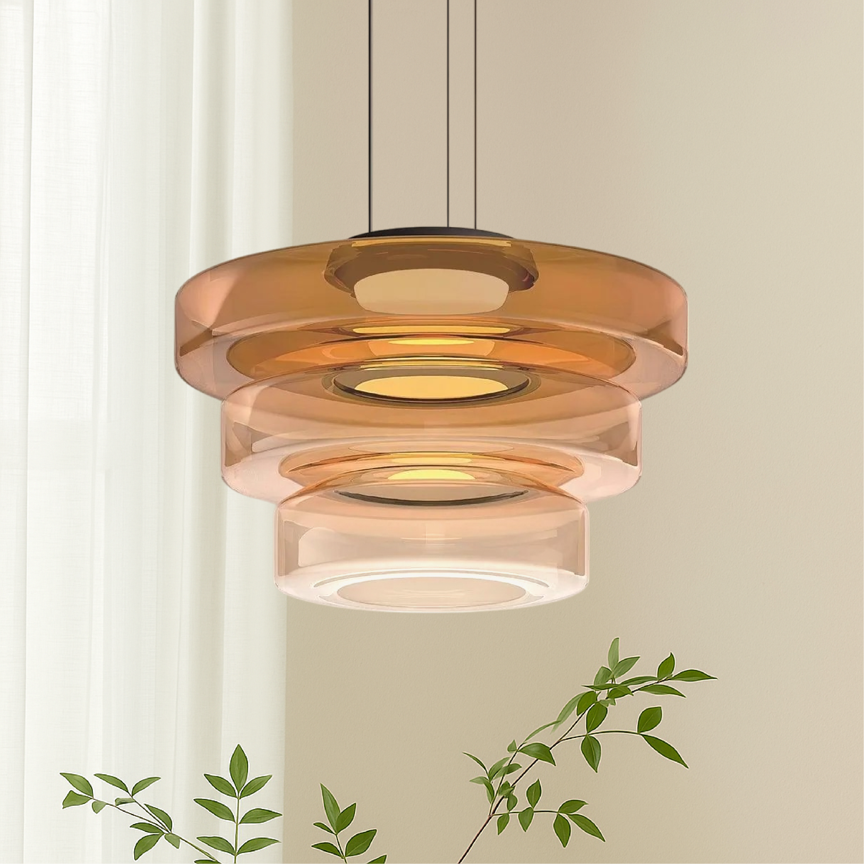 Bauhaus Layered Smoked Glass Pendant Lamp For Interior Lighting