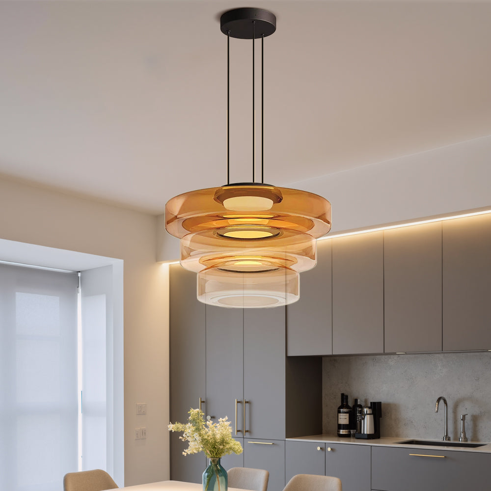 Bauhaus Layered Smoked Glass Pendant Lamp For Interior Lighting