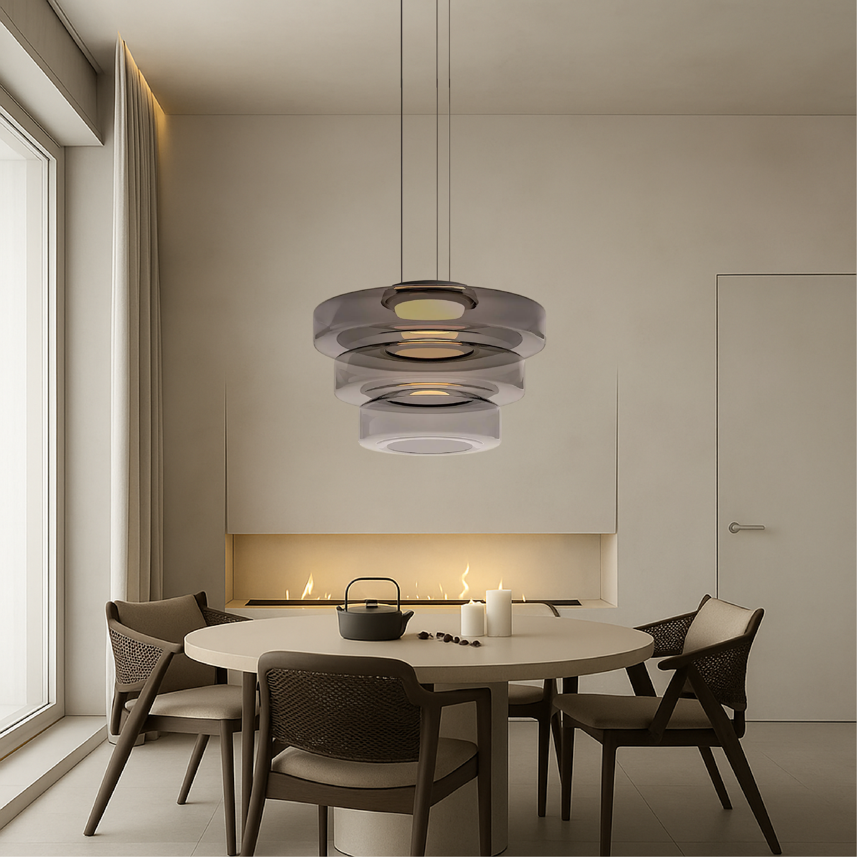 Bauhaus Layered Smoked Glass Pendant Lamp For Interior Lighting