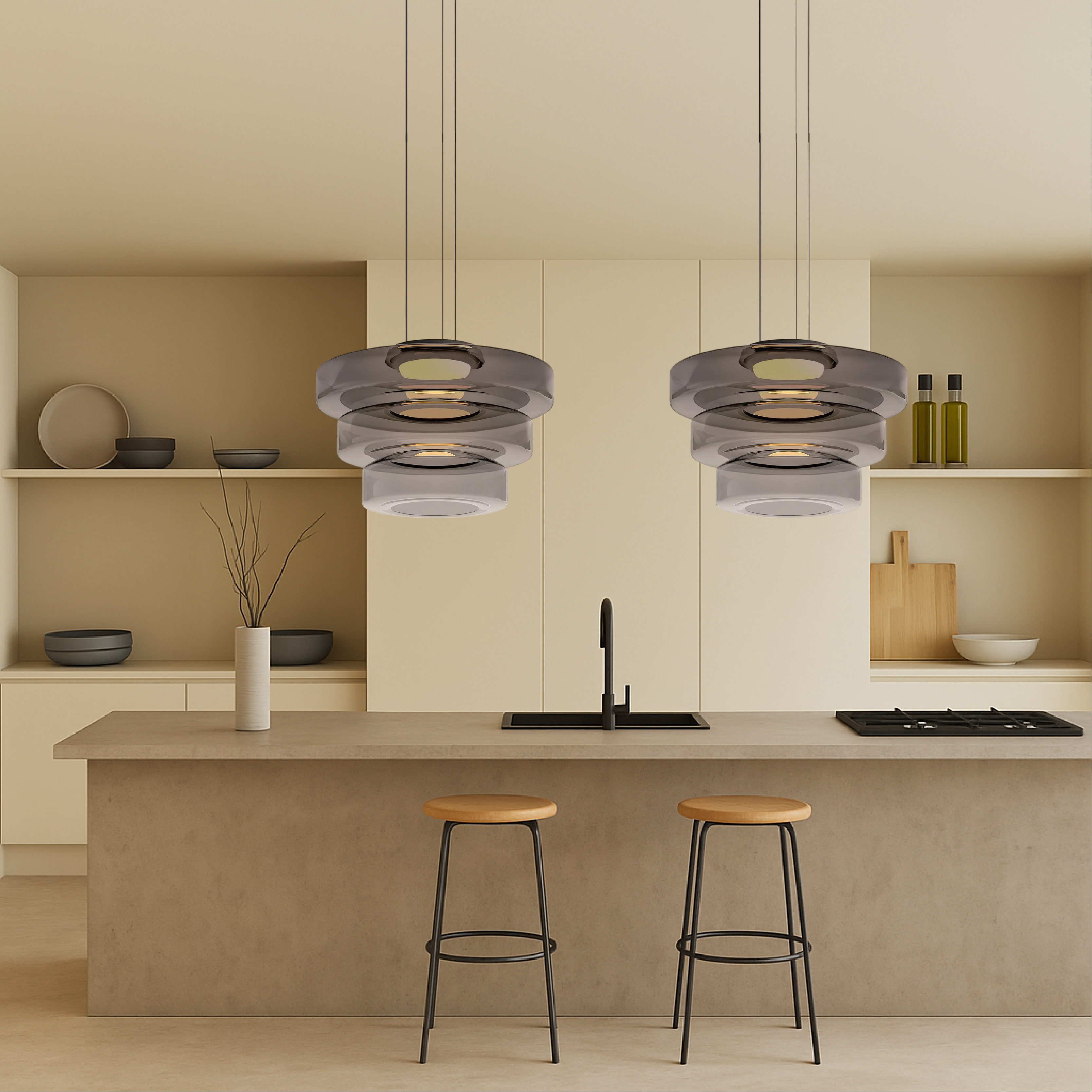 Bauhaus Layered Smoked Glass Pendant Lamp For Interior Lighting