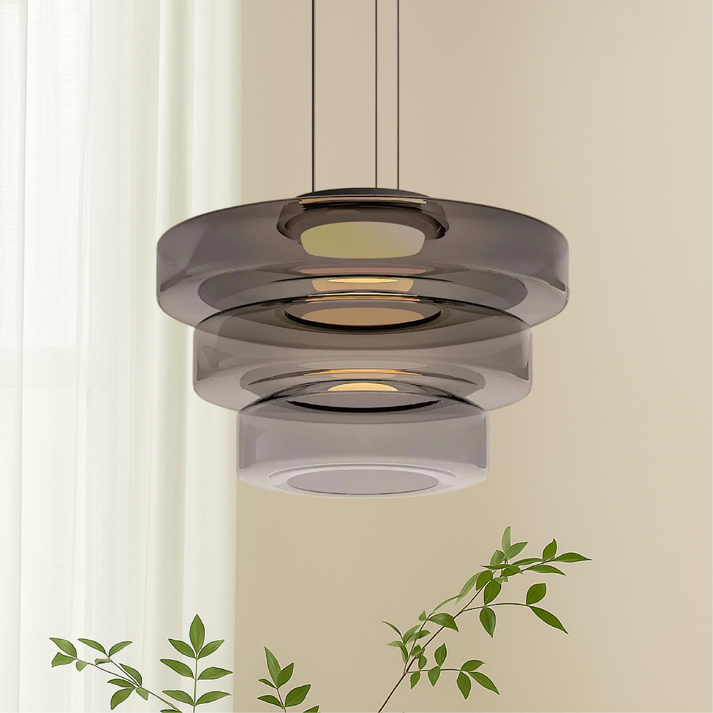Bauhaus Layered Smoked Glass Pendant Lamp For Interior Lighting