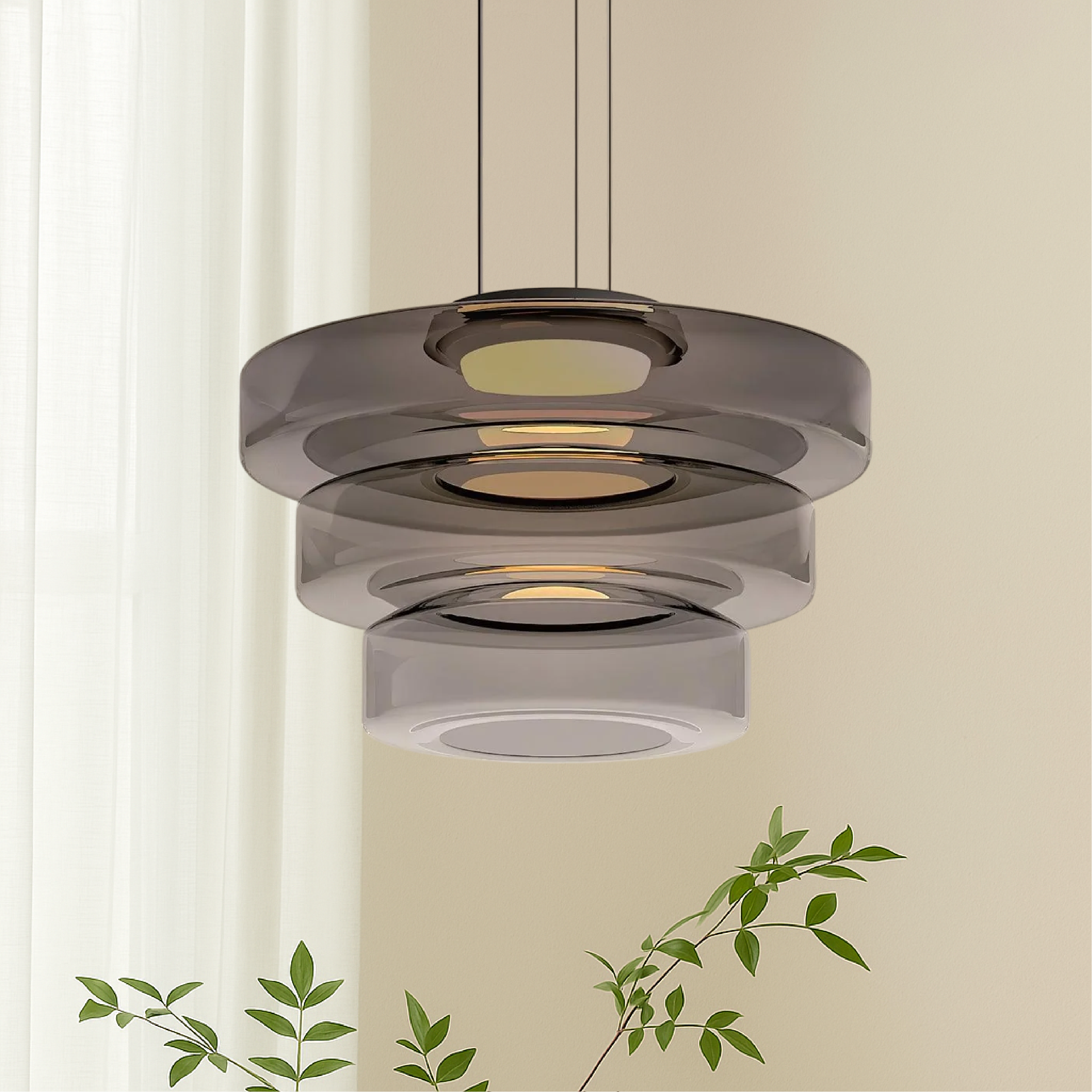 Bauhaus Layered Smoked Glass Pendant Lamp For Interior Lighting
