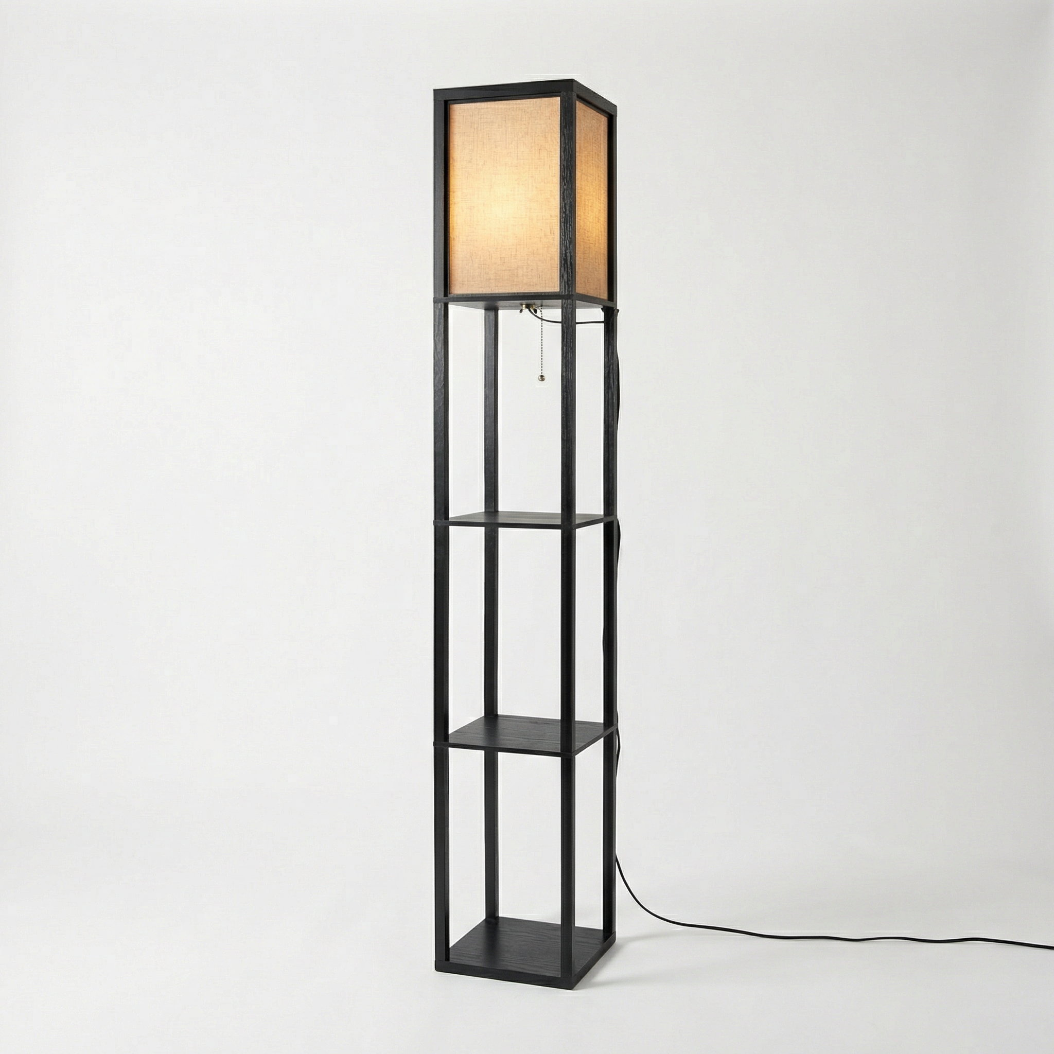 Lumina Home Floor Lamp With Natural Fabric Shade And Storage Shelves