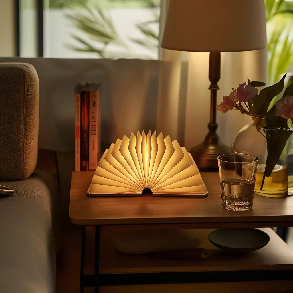 LuminaFold Book Shaped LED Table Lamp With Warm Ambient Reading Light