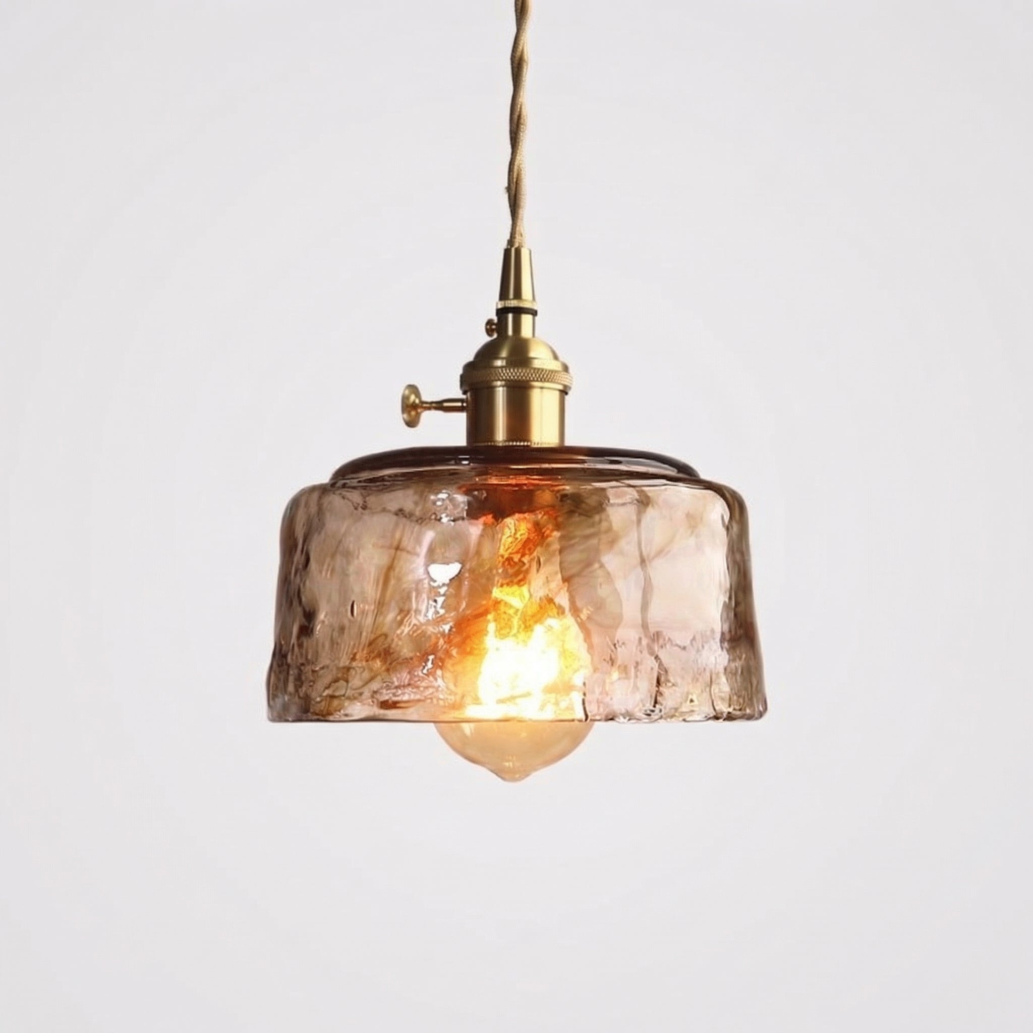 Lumina Amber Glass Dome Pendant Light With Brass Trim