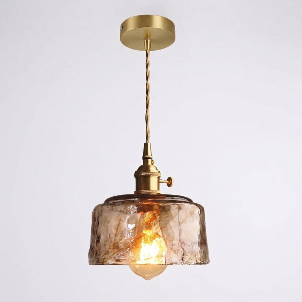 Lumina Amber Glass Dome Pendant Light With Brass Trim