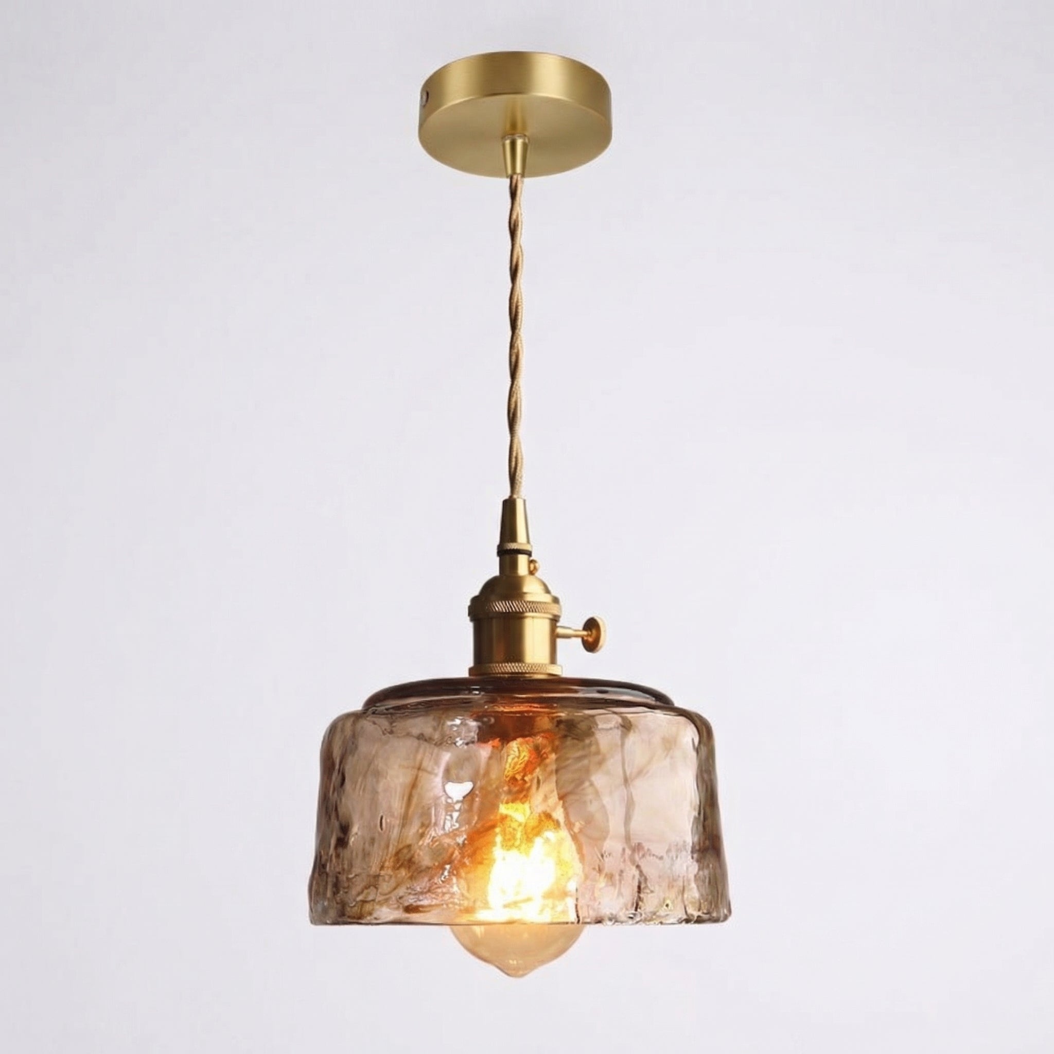 Lumina Amber Glass Dome Pendant Light With Brass Trim