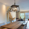 Rectangular Geometric Cage Suspended Ceiling Light With Chain