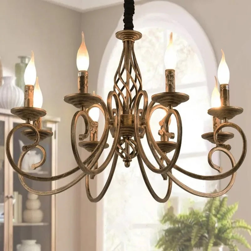 Central Twisted Frame Candle Style Ceiling Chandelier With Decorative Arms