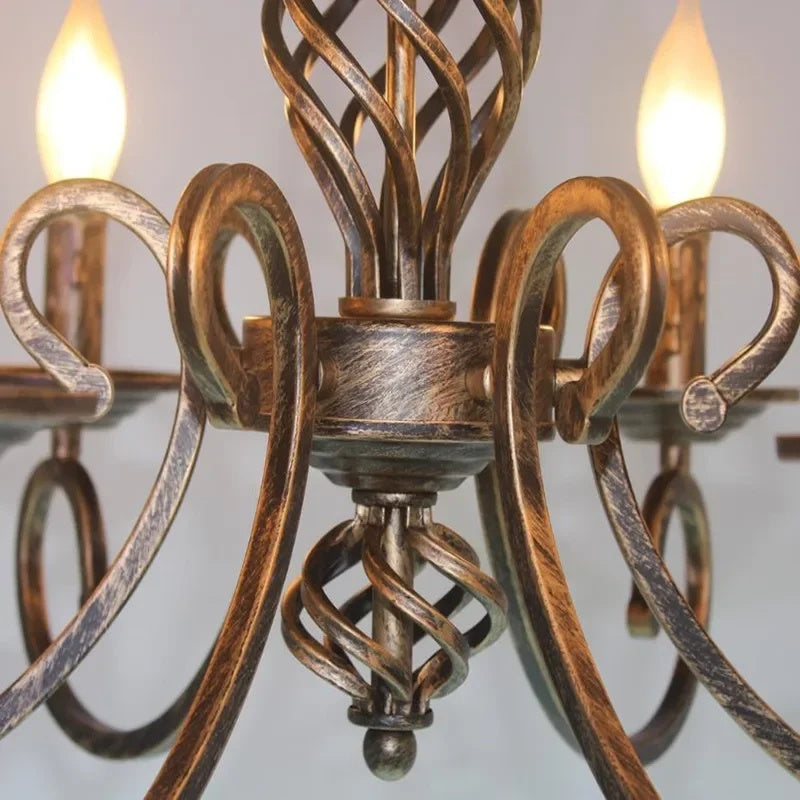 Central Twisted Frame Candle Style Ceiling Chandelier With Decorative Arms