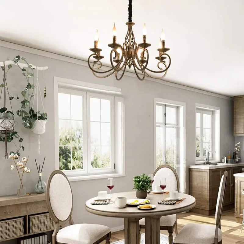 Central Twisted Frame Candle Style Ceiling Chandelier With Decorative Arms