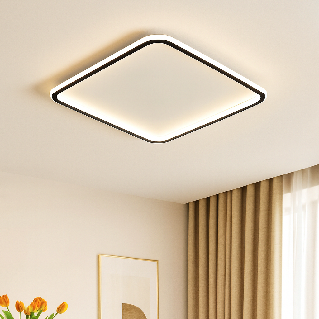 Premium Scandinavian Square LED Ceiling Fixture Brushed Steel