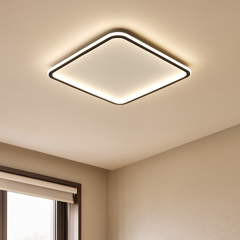 Premium Scandinavian Square LED Ceiling Fixture Brushed Steel