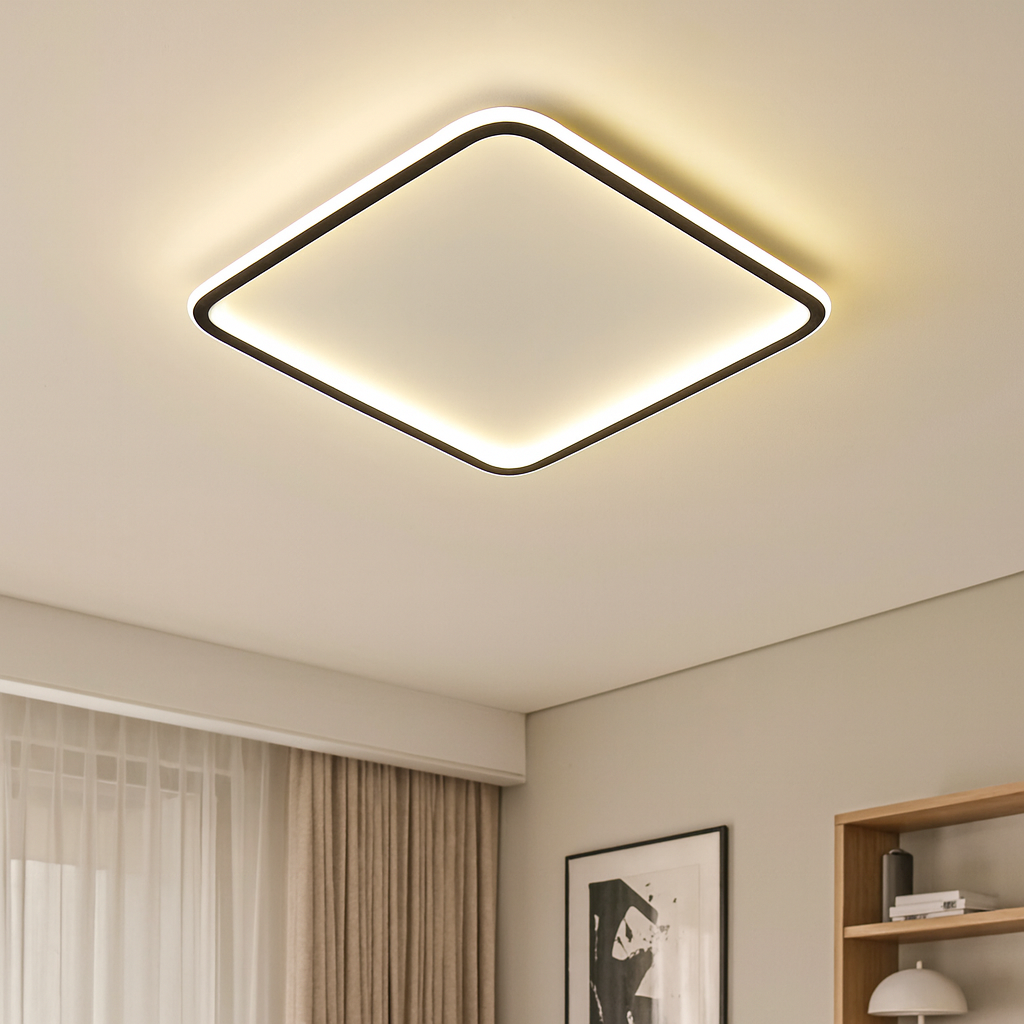 Premium Scandinavian Square LED Ceiling Fixture Brushed Steel
