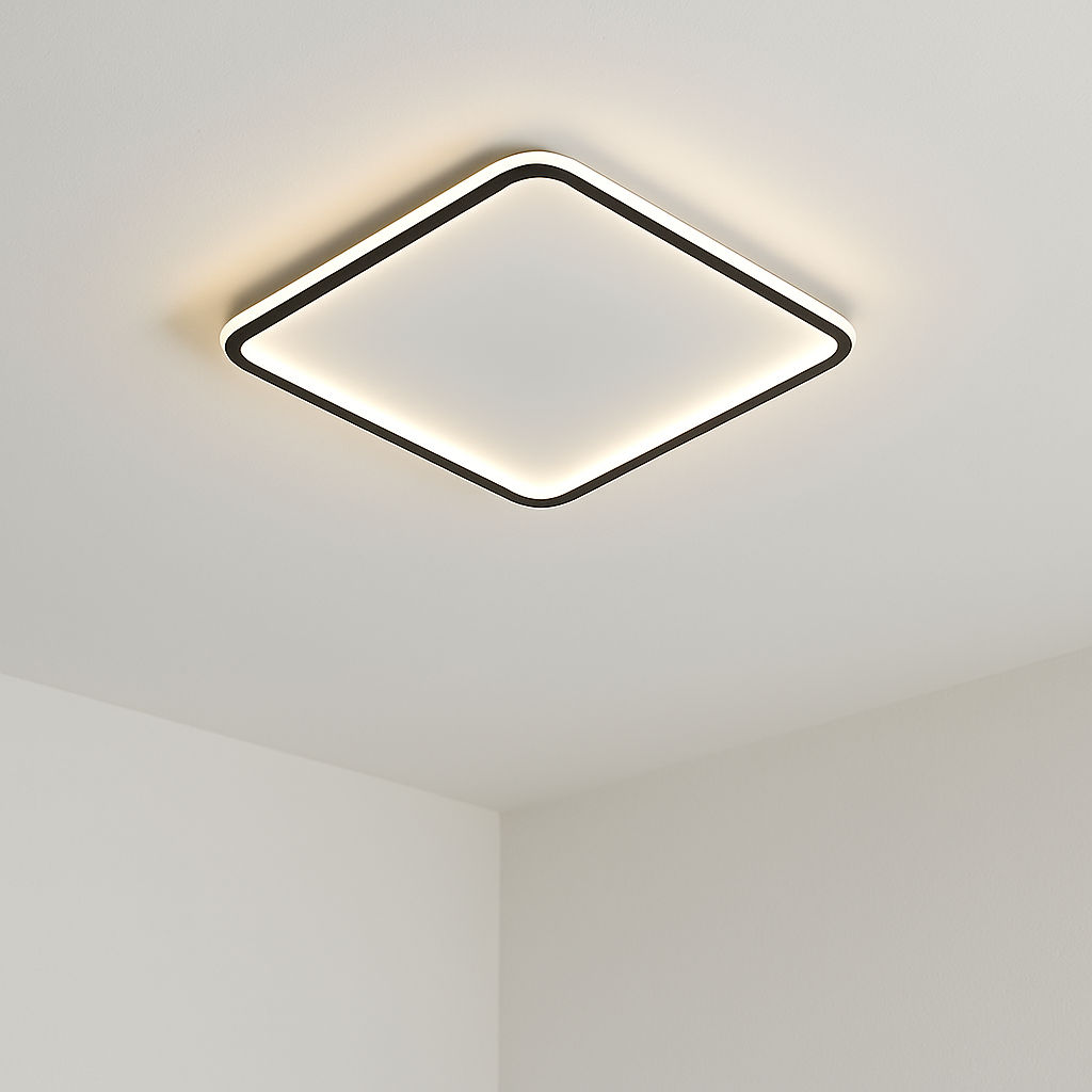 Premium Scandinavian Square LED Ceiling Fixture Brushed Steel