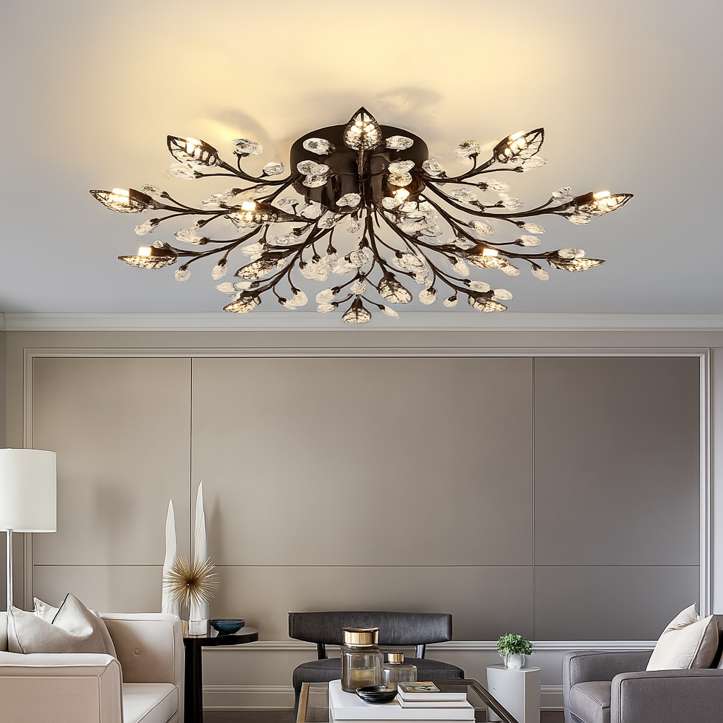 Luxura Six Light Clear Crystal Floral Ceiling Light Bronze Frame