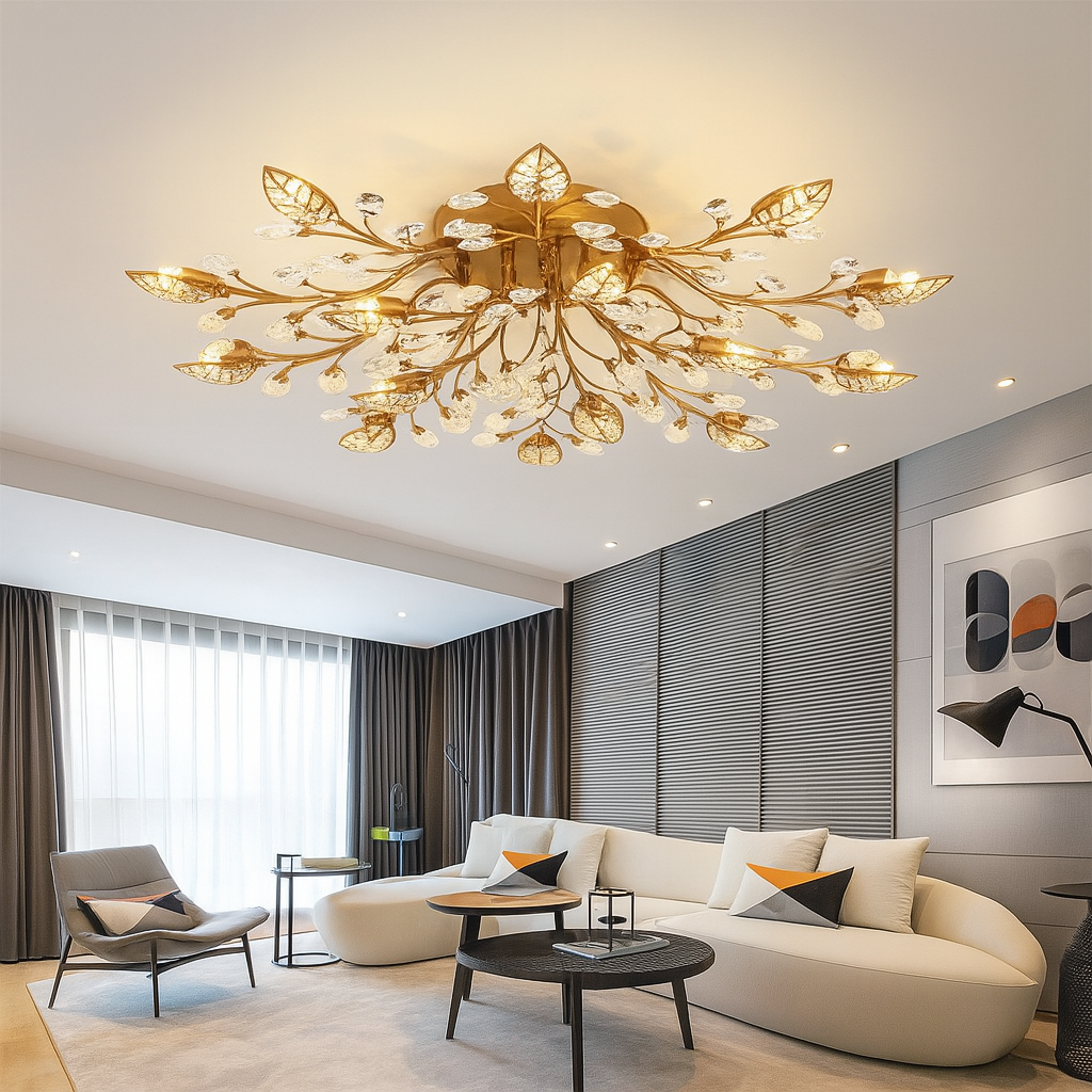 Luxura Six Light Clear Crystal Floral Ceiling Light Bronze Frame