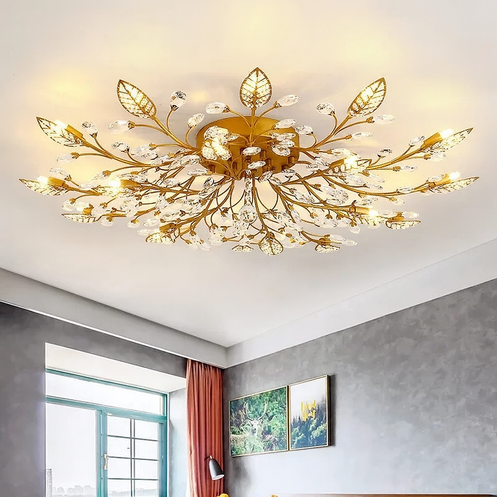 Luxura Six Light Clear Crystal Floral Ceiling Light Bronze Frame
