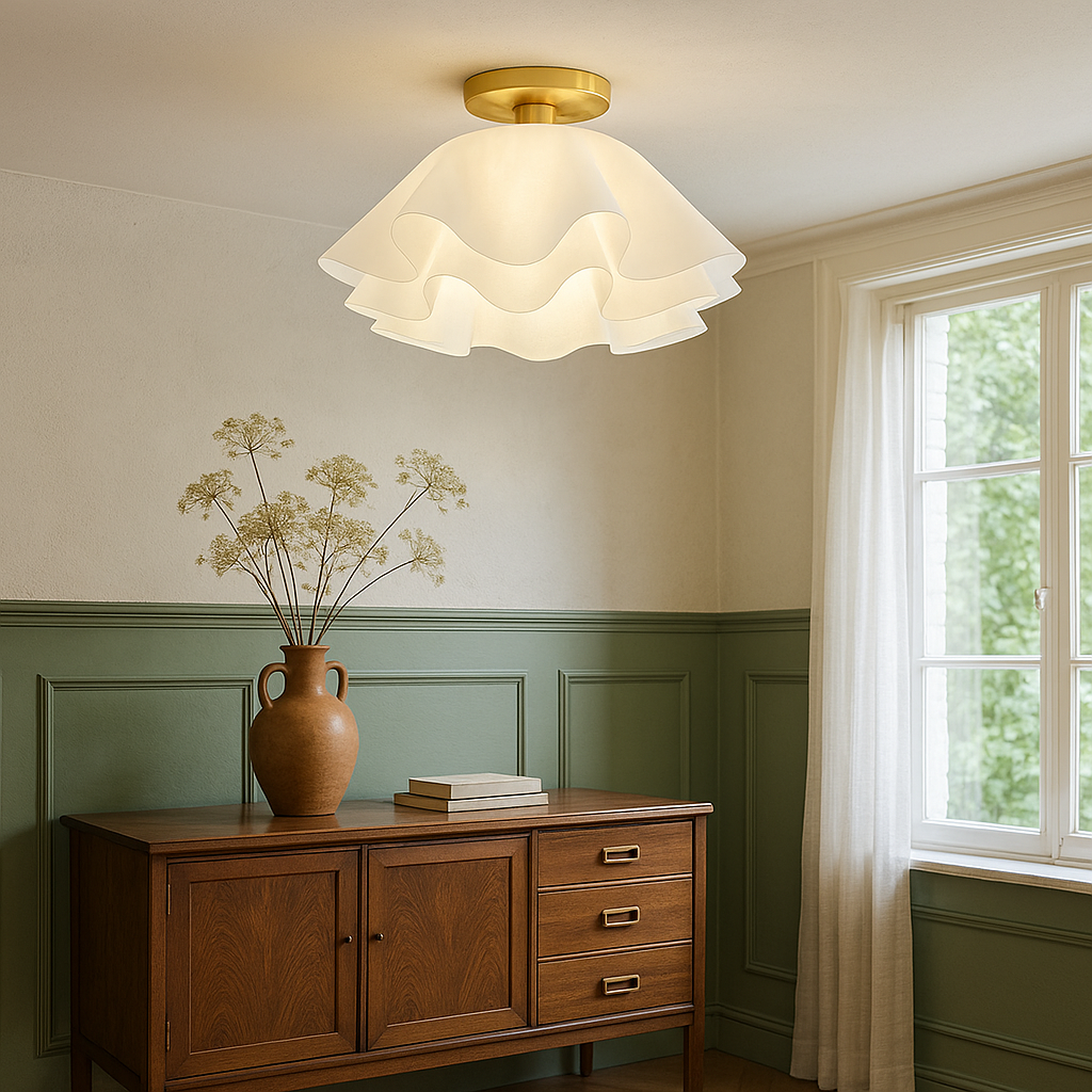 Modern Ruffled Fabric Ceiling Light For Bedroom Hallway Interior Decor