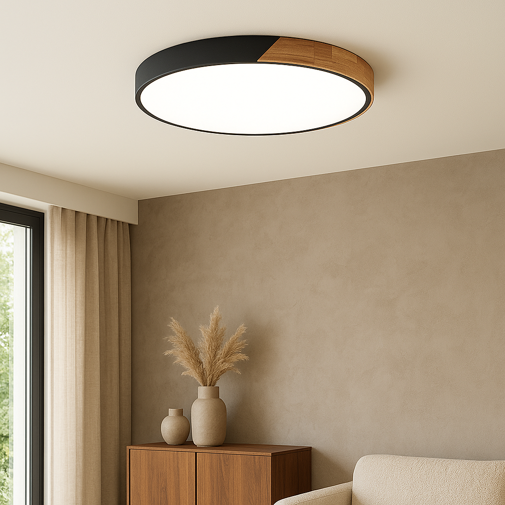Scandinavian Wood and Iron Ceiling Light with Acrylic Shade Pendant