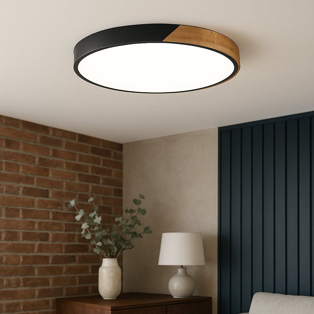 Scandinavian Wood and Iron Ceiling Light with Acrylic Shade Pendant