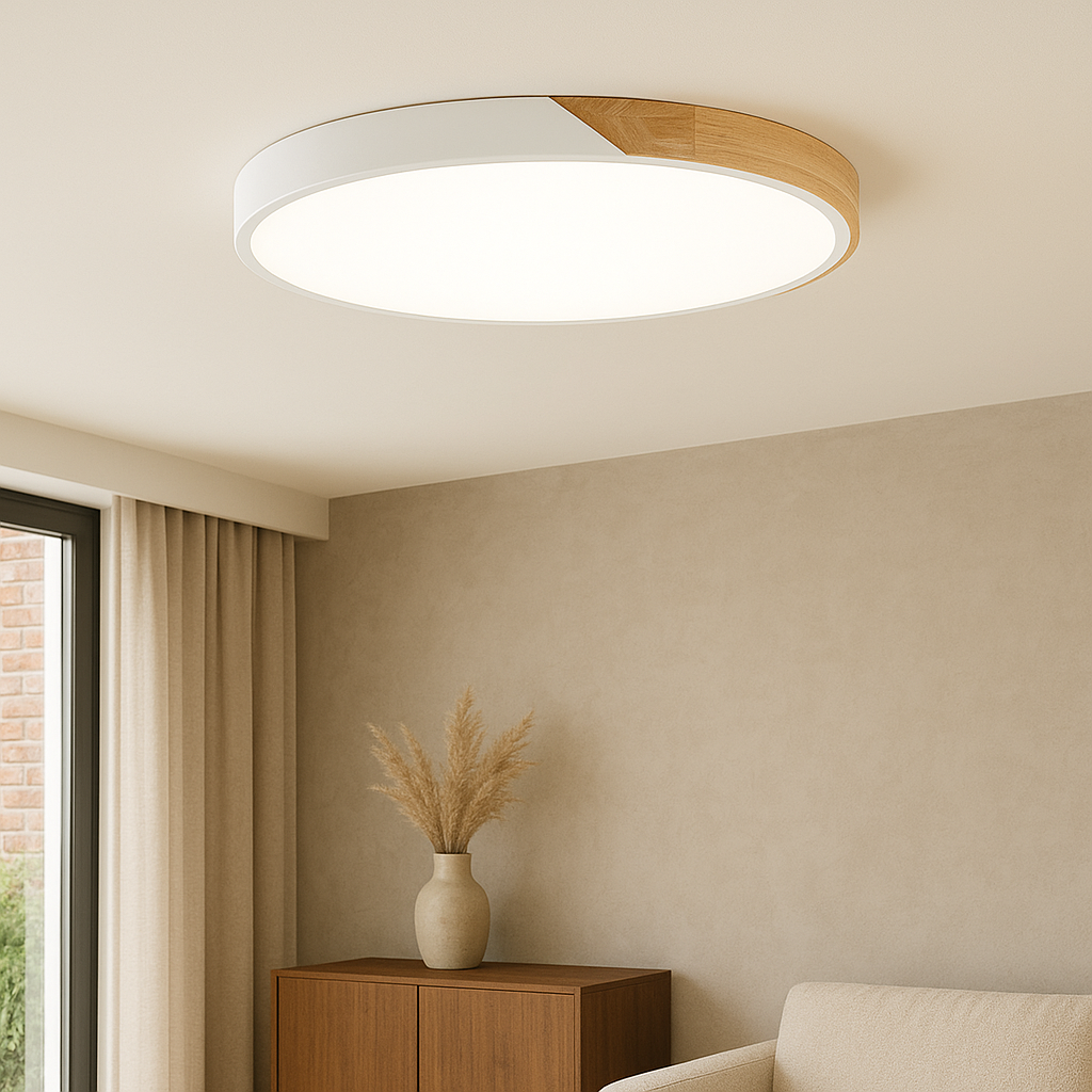 Scandinavian Wood and Iron Ceiling Light with Acrylic Shade Pendant