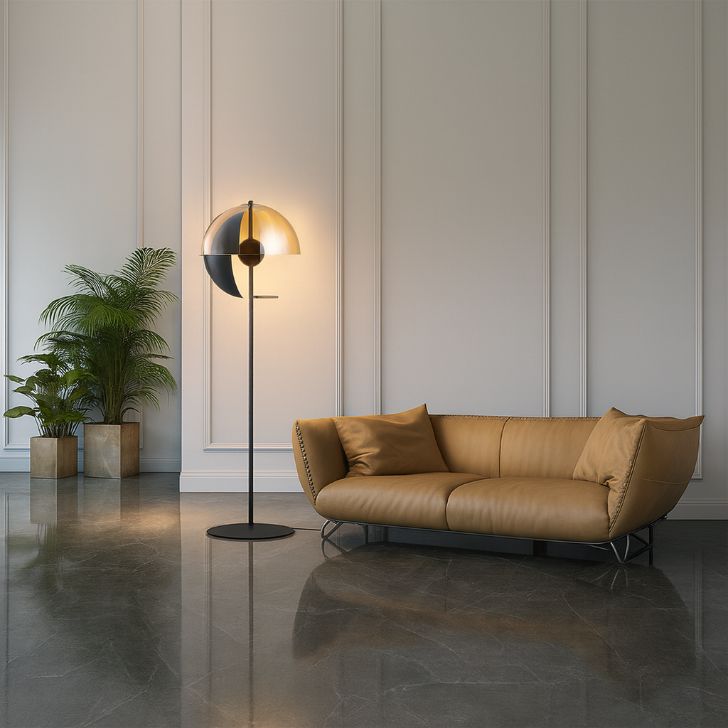 AuraBella Contemporary Smokey Glass Floor Lamp With Metal Frame