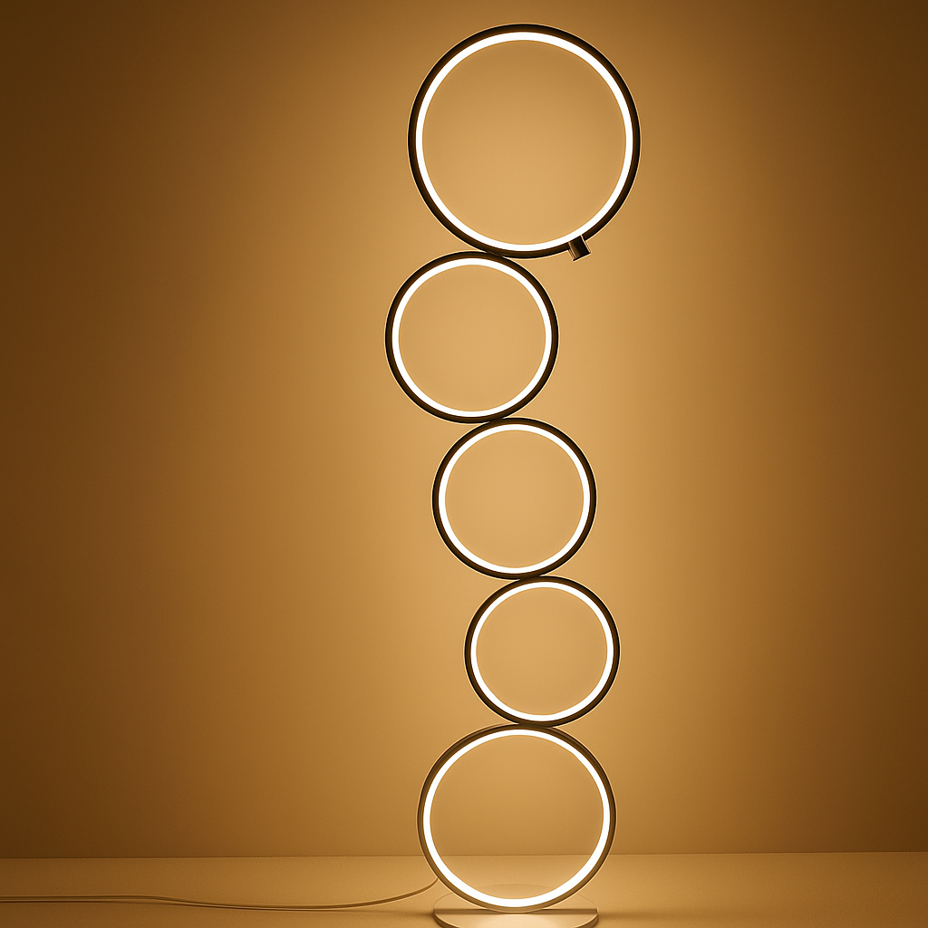 Modern Stacked Ring Floor Lamp With Halo LED Light Contemporary Design