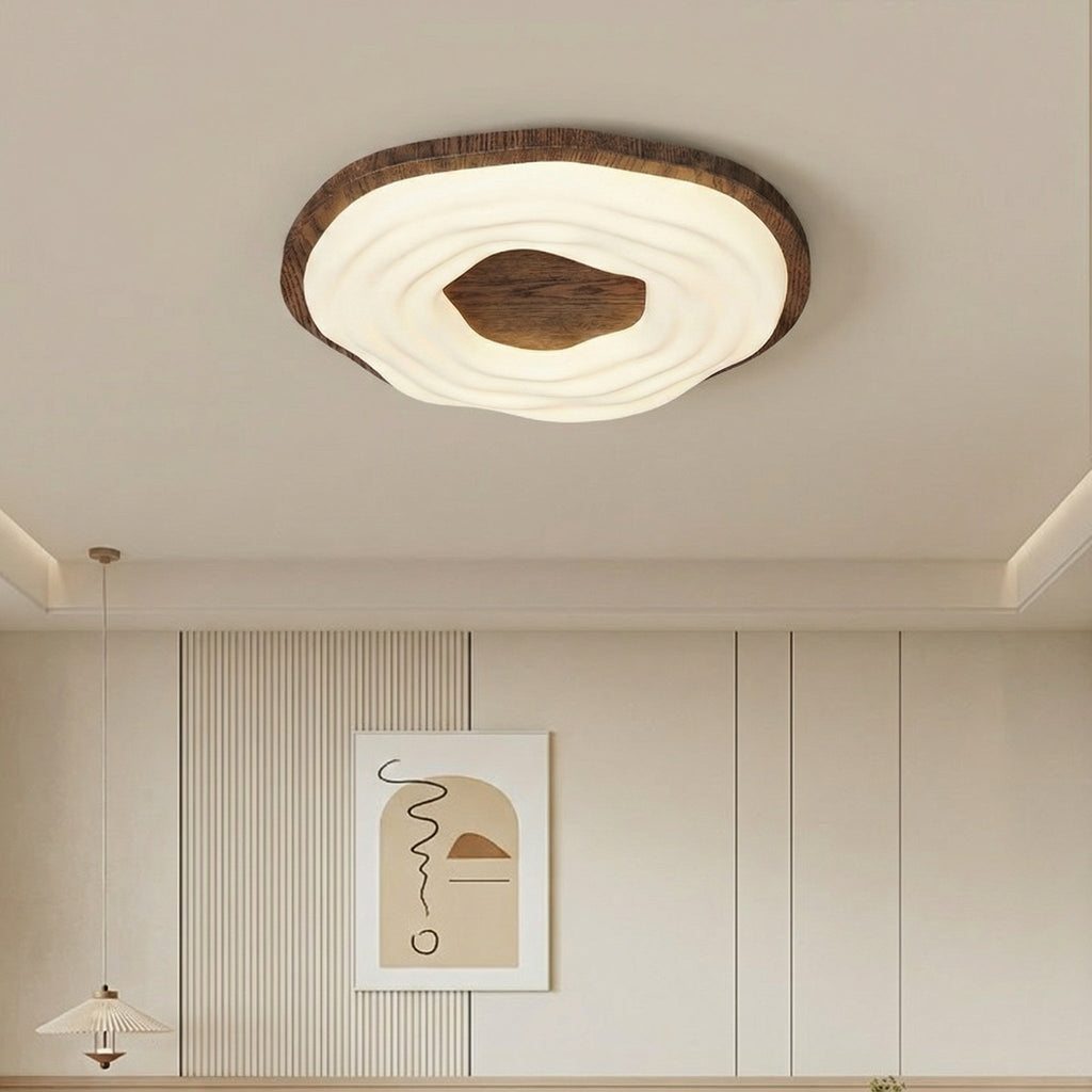 Modern Wood Grain Led Ceiling Light With Soft Wave Acrylic Diffuser