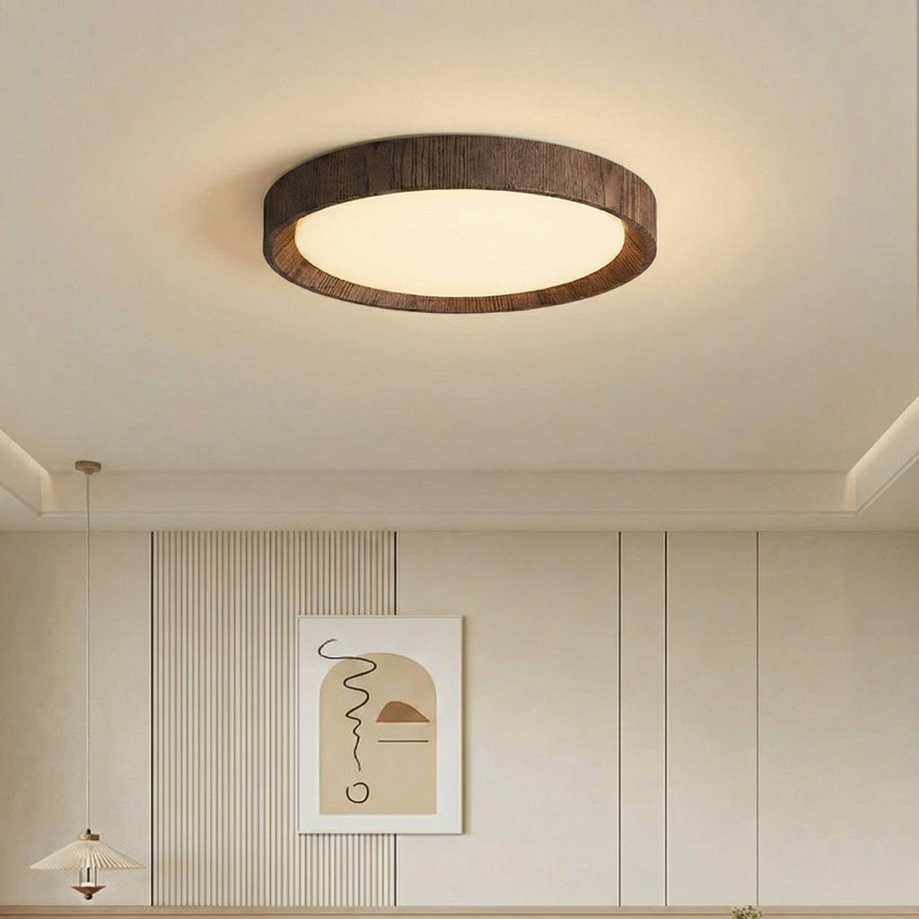 Minimalist Round Wood Trim LED Ceiling Light With Frosted Acrylic Diffuser