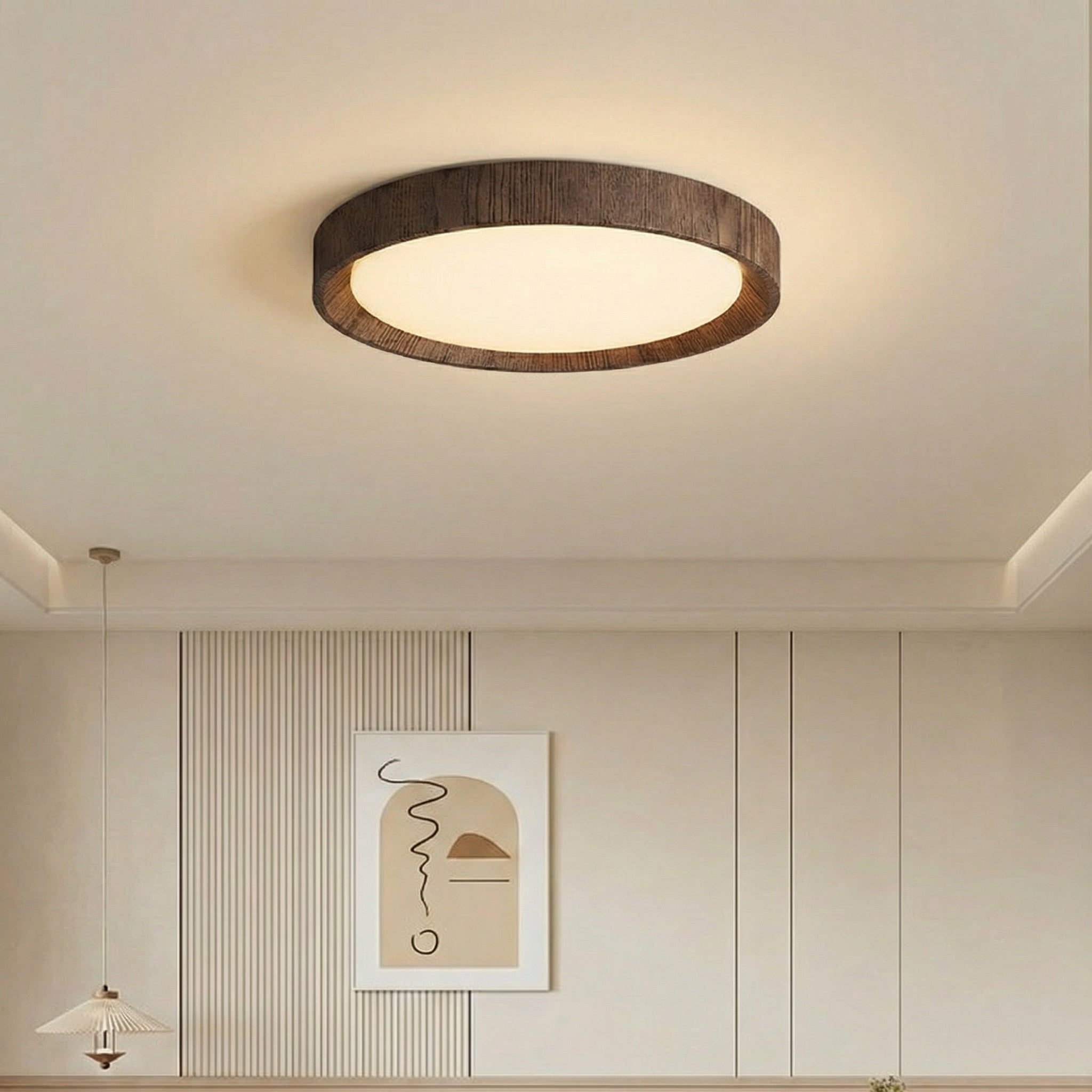 Minimalist Round Wood Trim LED Ceiling Light With Frosted Acrylic Diffuser