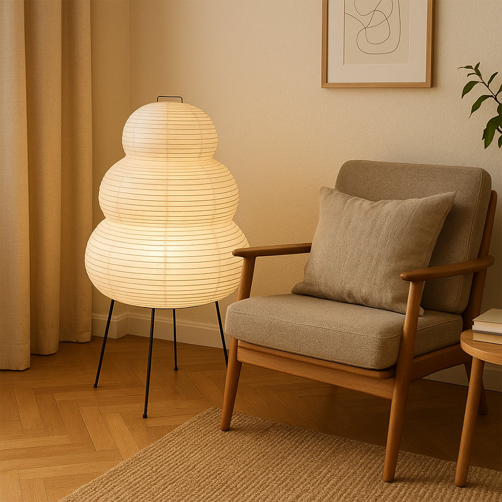 Japanese Rice Paper Floor Lamp With Clean Metal Frame Sculptural Design