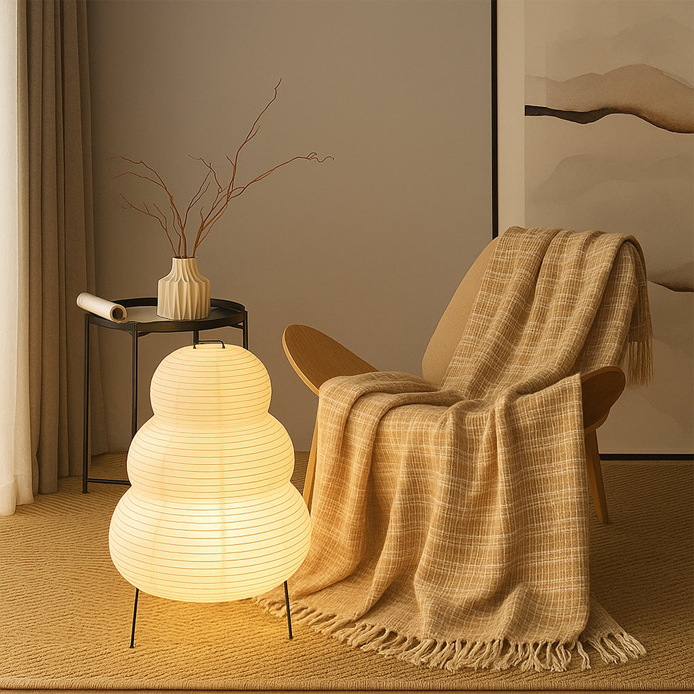 Japanese Rice Paper Floor Lamp With Clean Metal Frame Sculptural Design