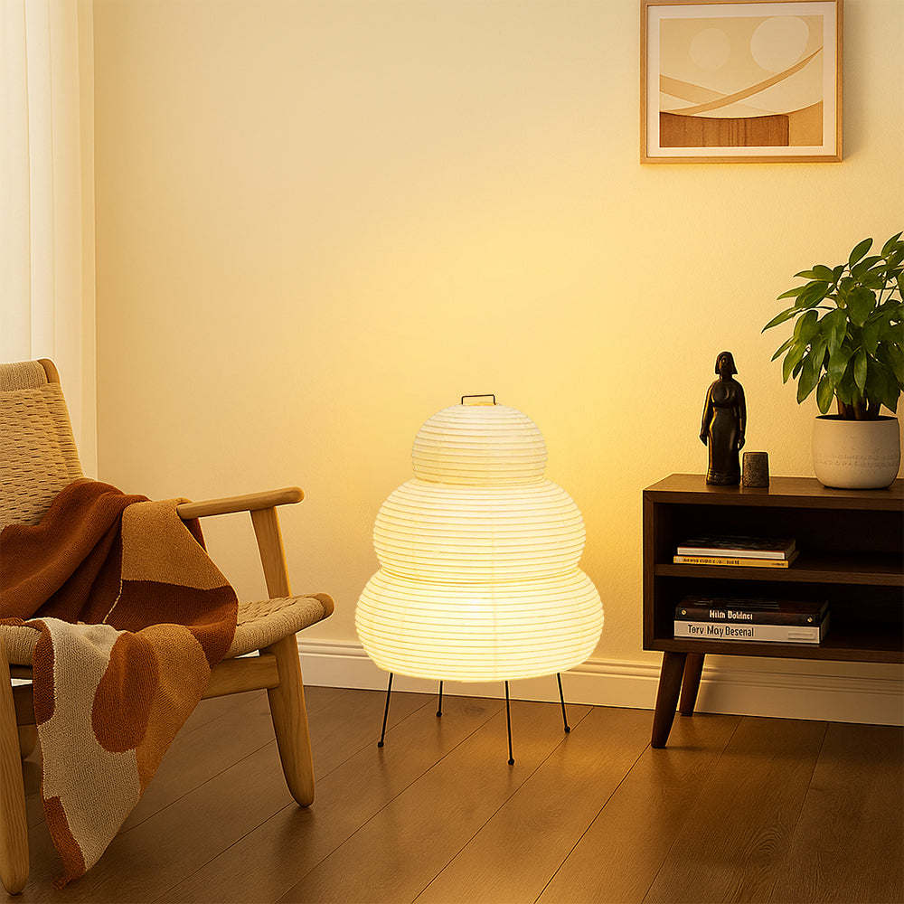 Japanese Rice Paper Floor Lamp With Clean Metal Frame Sculptural Design