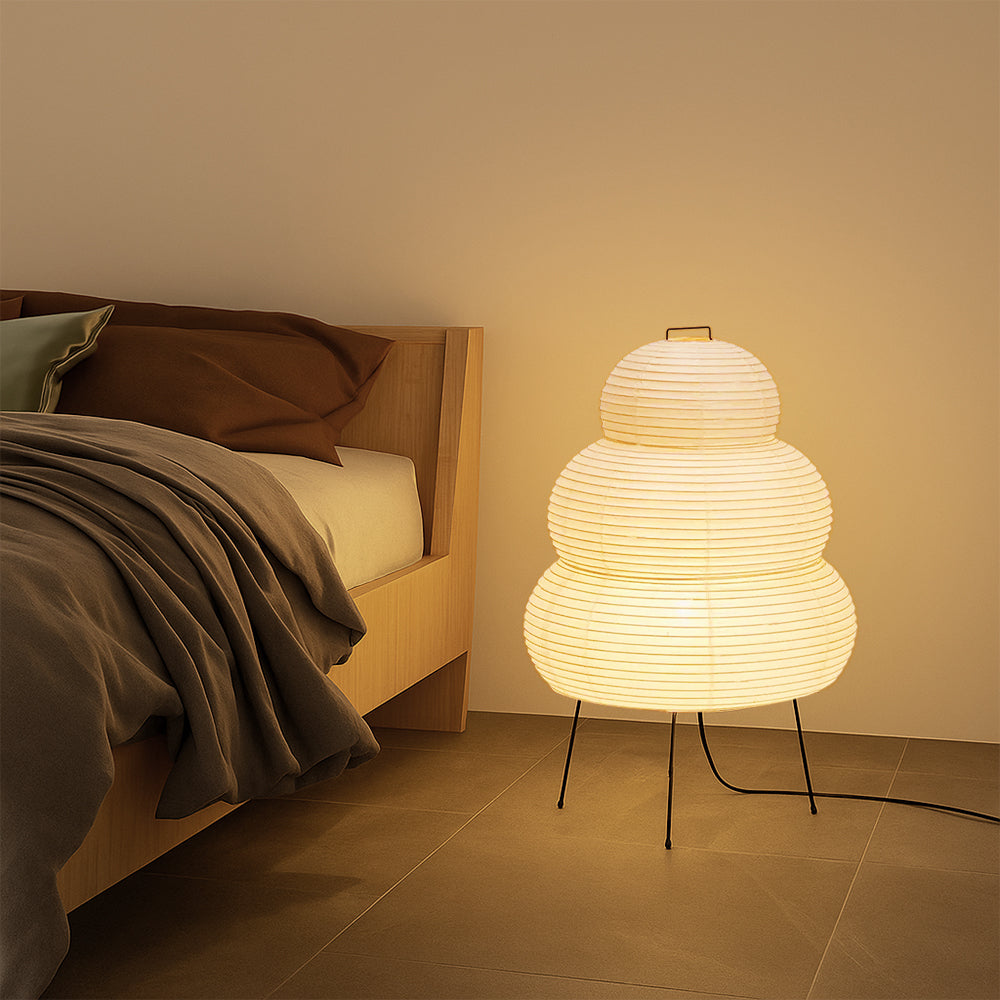Japanese Rice Paper Floor Lamp With Clean Metal Frame Sculptural Design