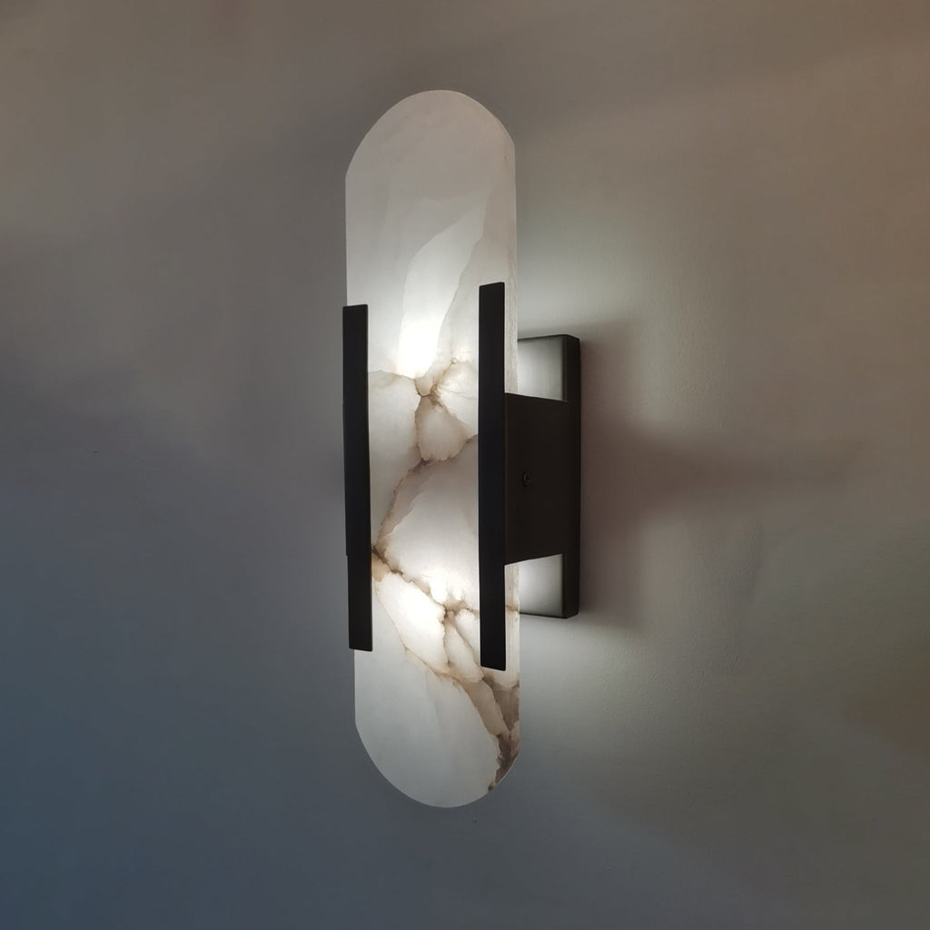 Contemporary Oval Marble Wall Sconce With Soft Vertical Led Ambient Lighting