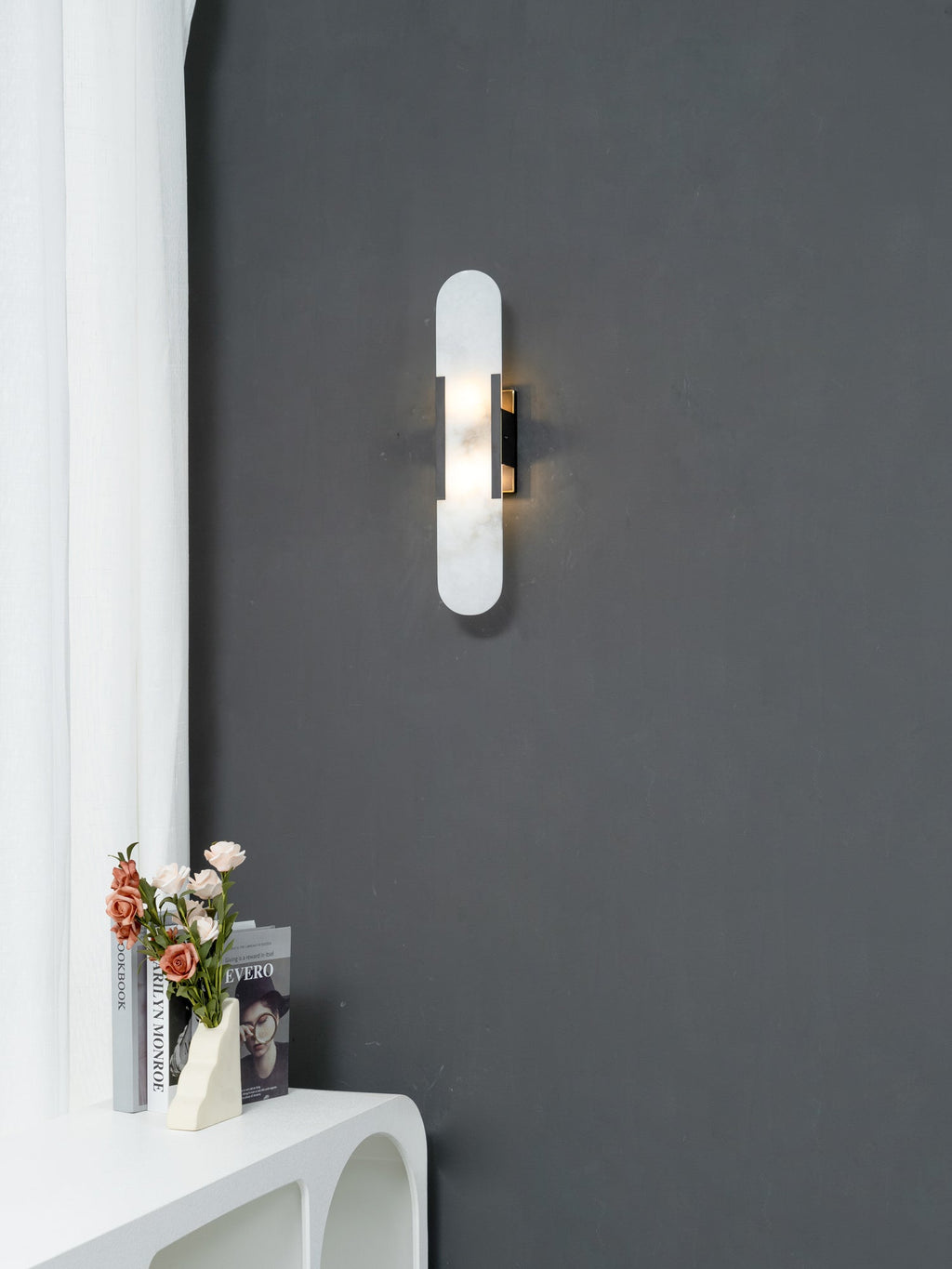 Contemporary Oval Marble Wall Sconce With Soft Vertical Led Ambient Lighting