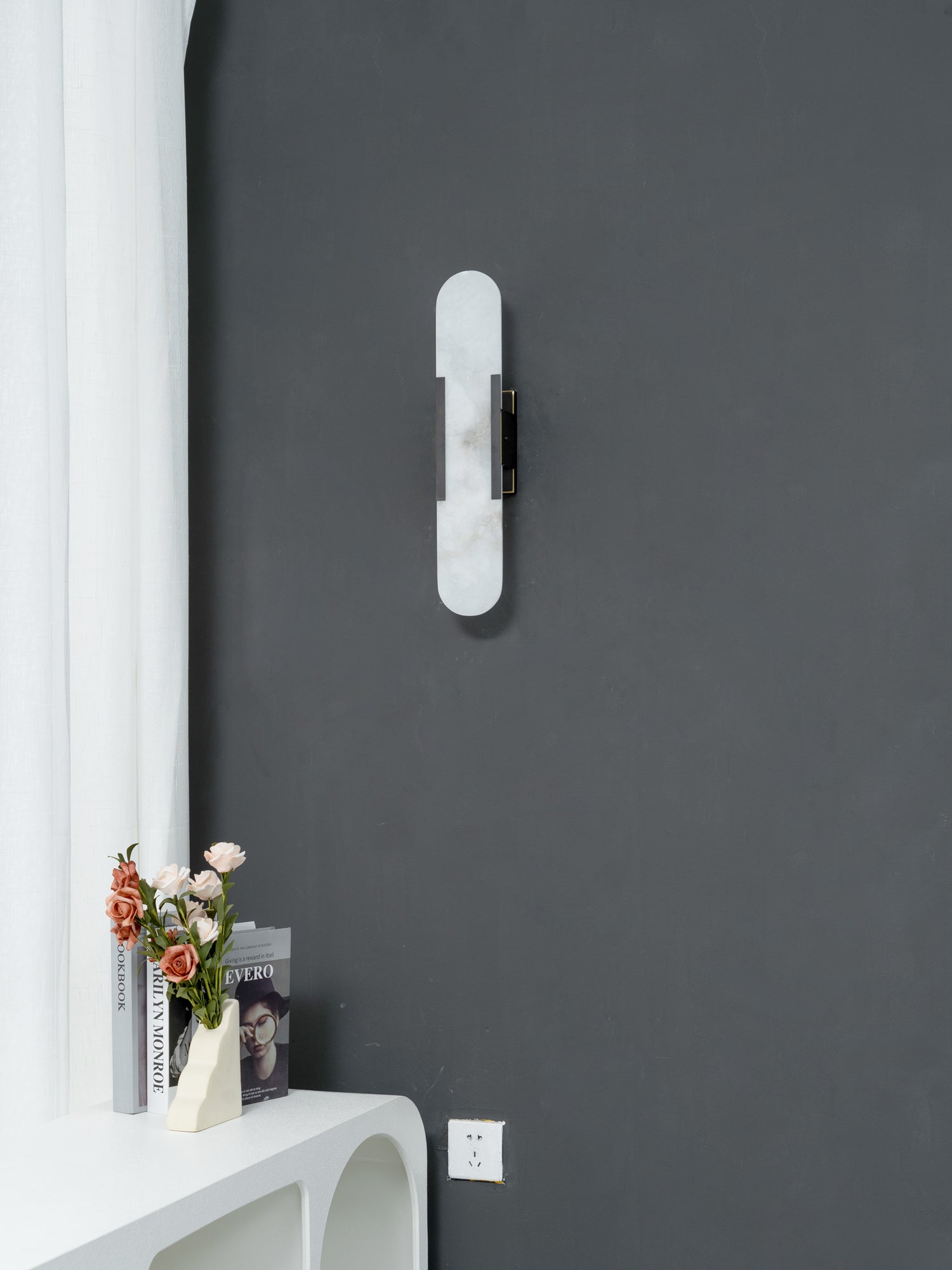 Contemporary Oval Marble Wall Sconce With Soft Vertical Led Ambient Lighting