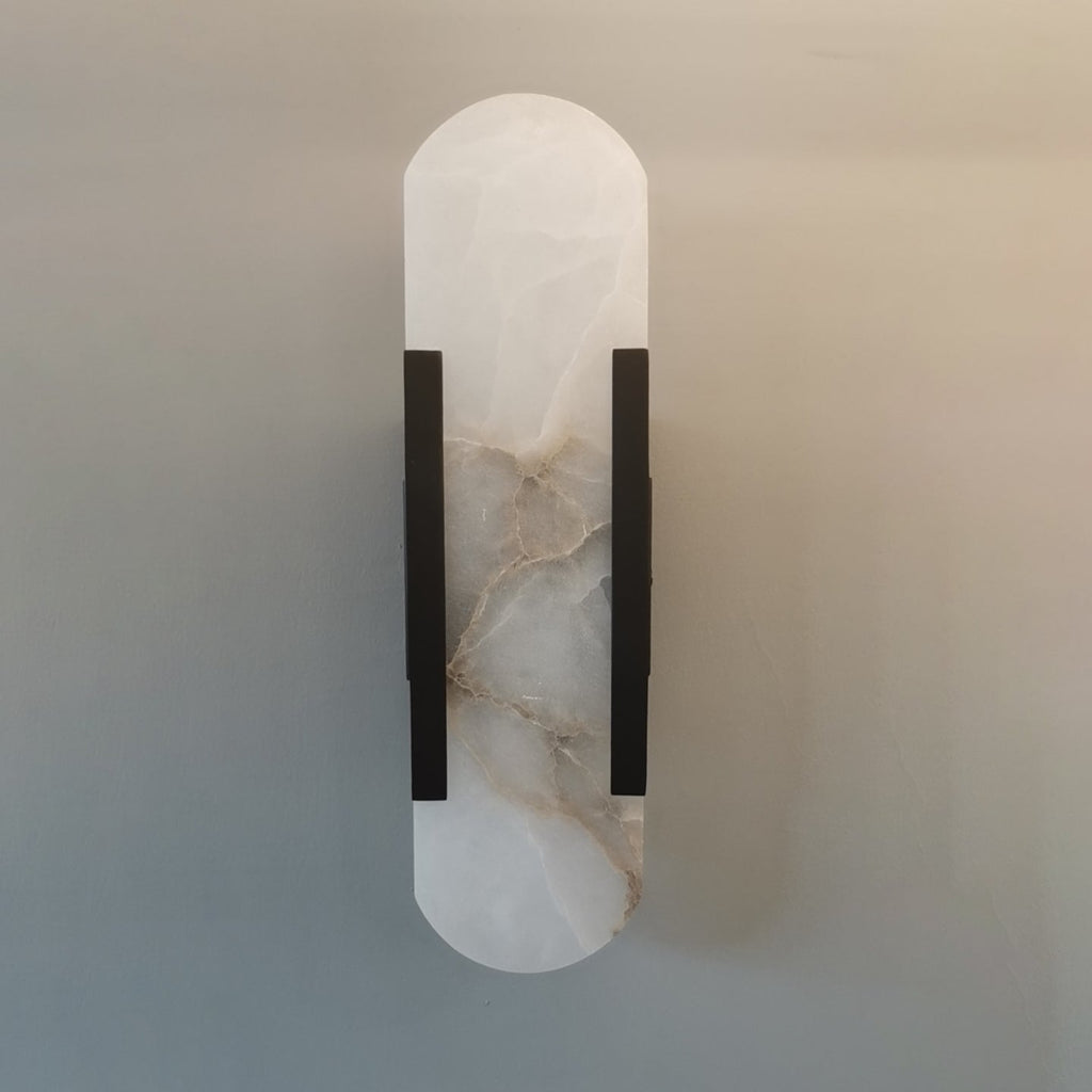 Contemporary Oval Marble Wall Sconce With Soft Vertical Led Ambient Lighting