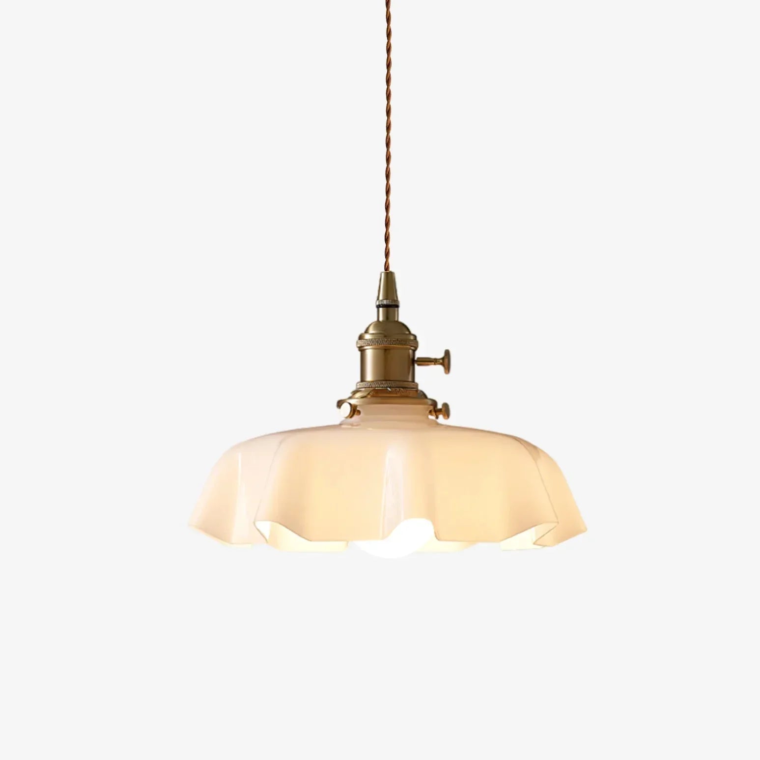 French Style Cream Glass Pendant Light With Brass Fitting And Adjustable Cord