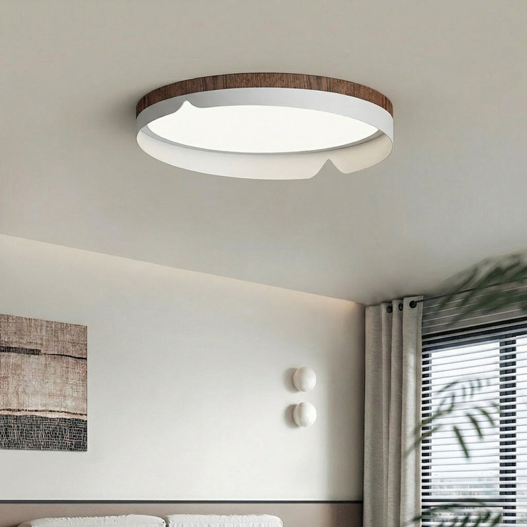 Round Natural Wood Slim Flush Mount Ceiling Light Integrated 38W