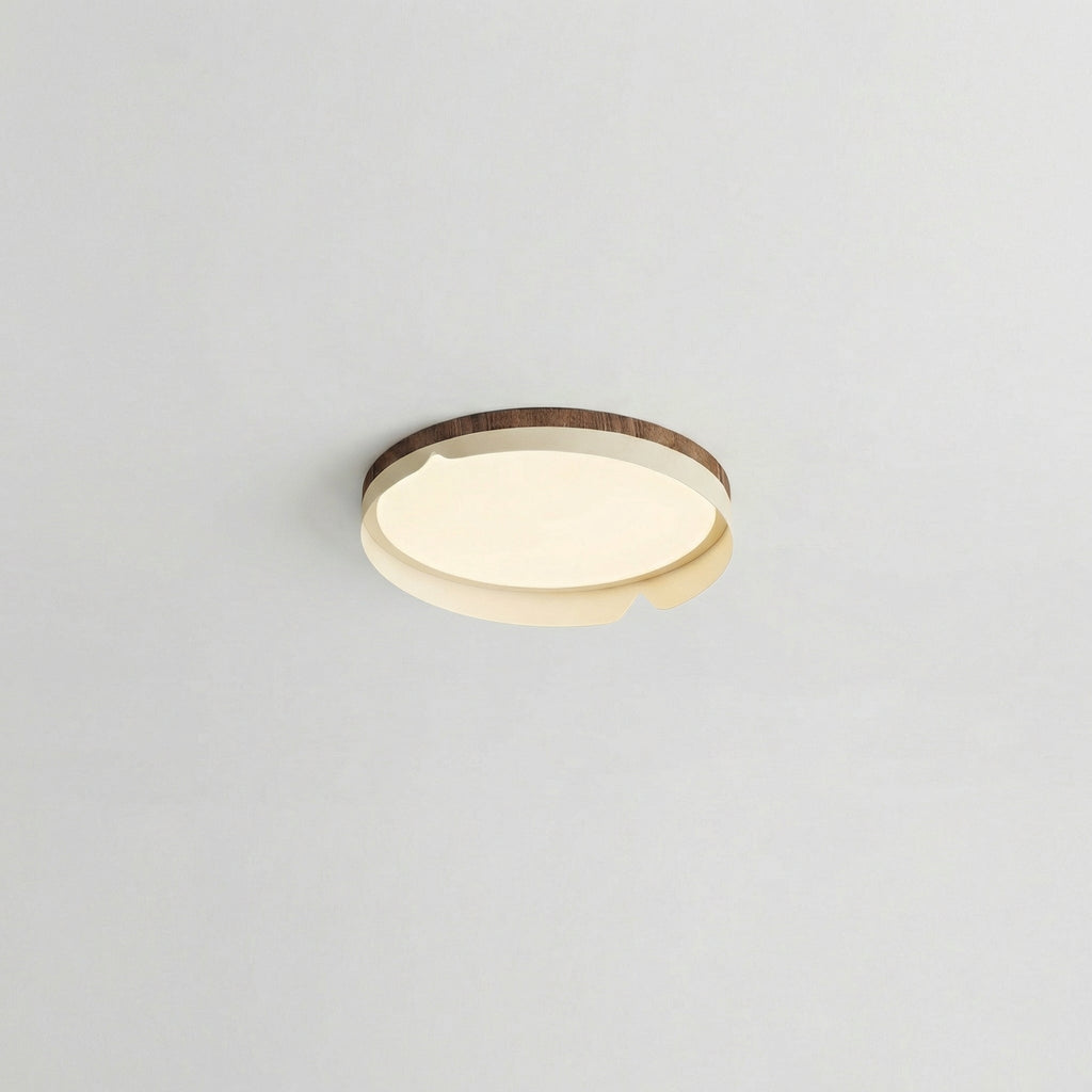 Round Natural Wood Slim Flush Mount Ceiling Light Integrated 38W