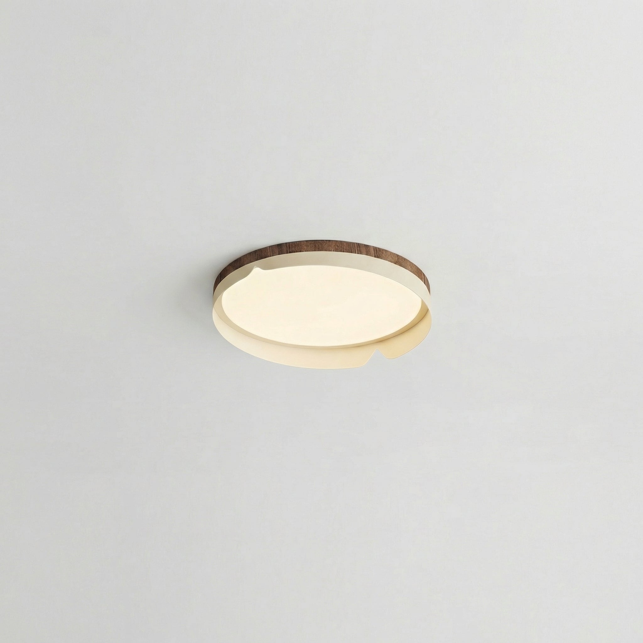 Round Natural Wood Slim Flush Mount Ceiling Light Integrated 38W