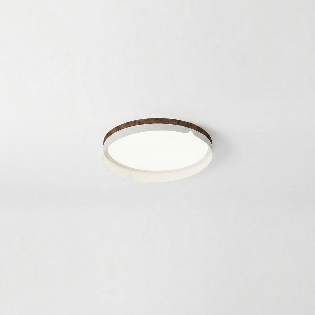 Round Natural Wood Slim Flush Mount Ceiling Light Integrated 38W